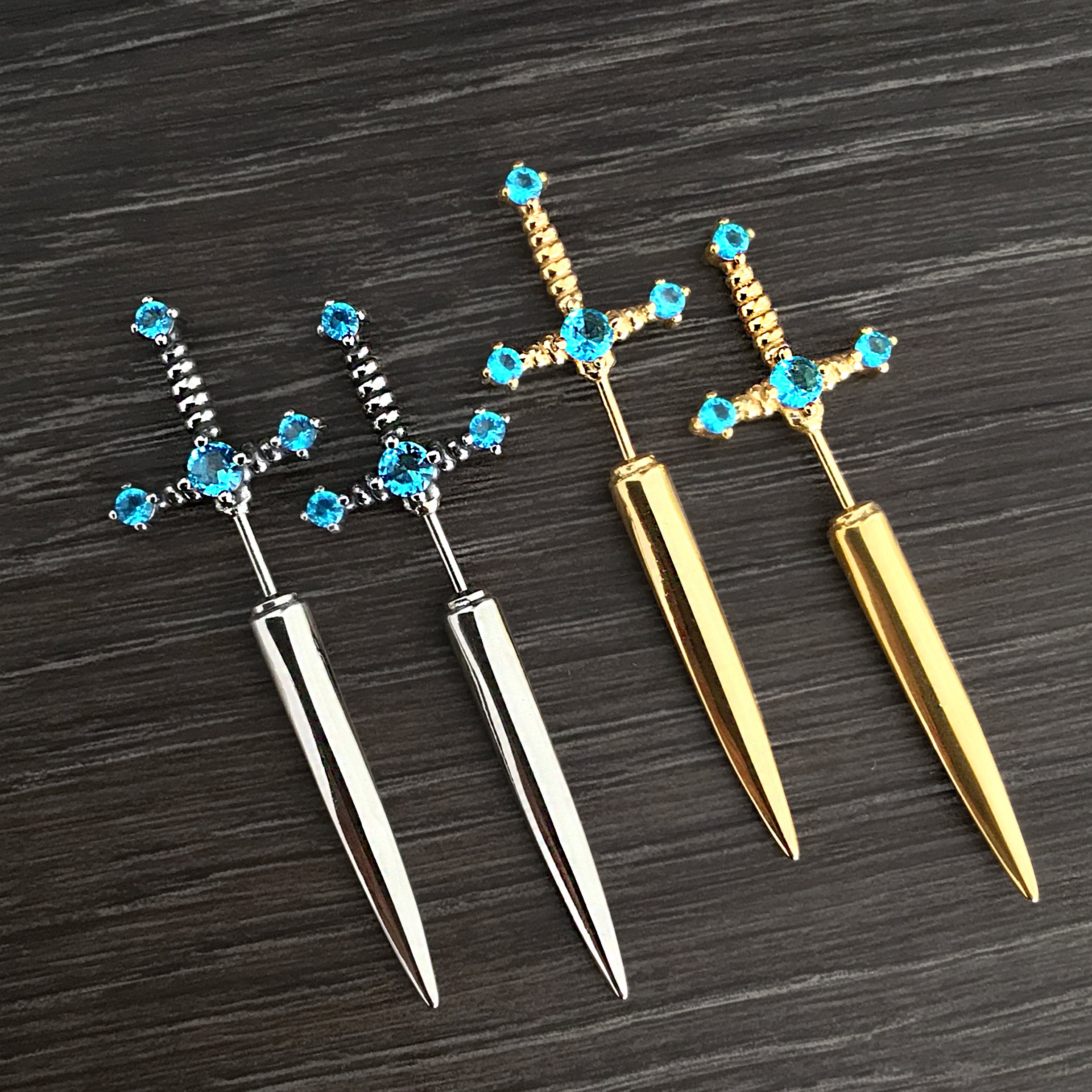 Kali Sword ear jacket with Aquamarine CZ