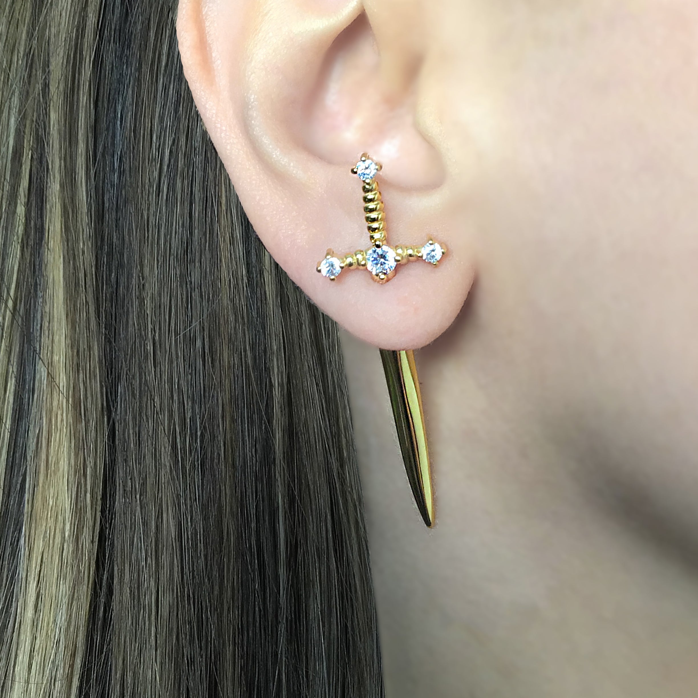 Kali Sword ear jacket with Clear CZ