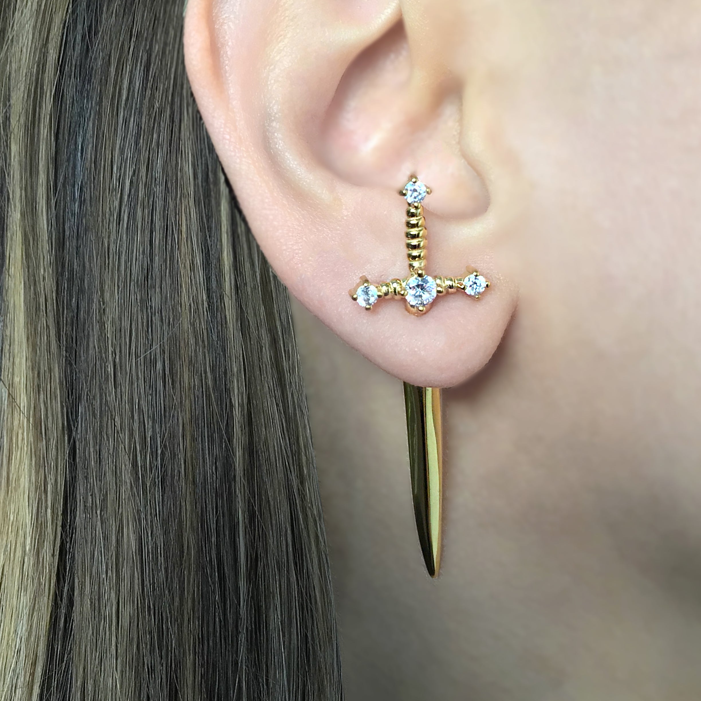 Kali Sword ear jacket with Clear CZ