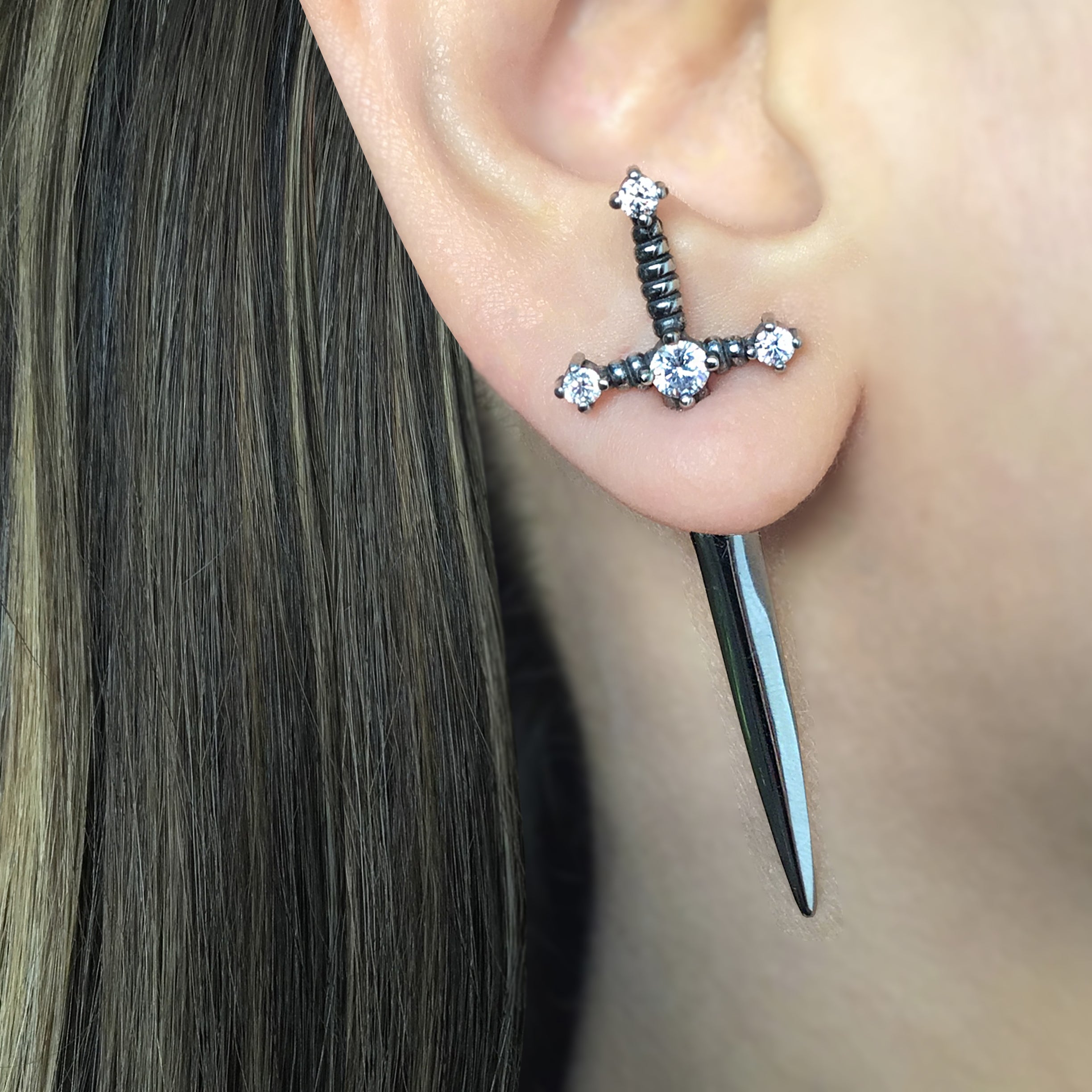 Kali Sword ear jacket with Clear CZ