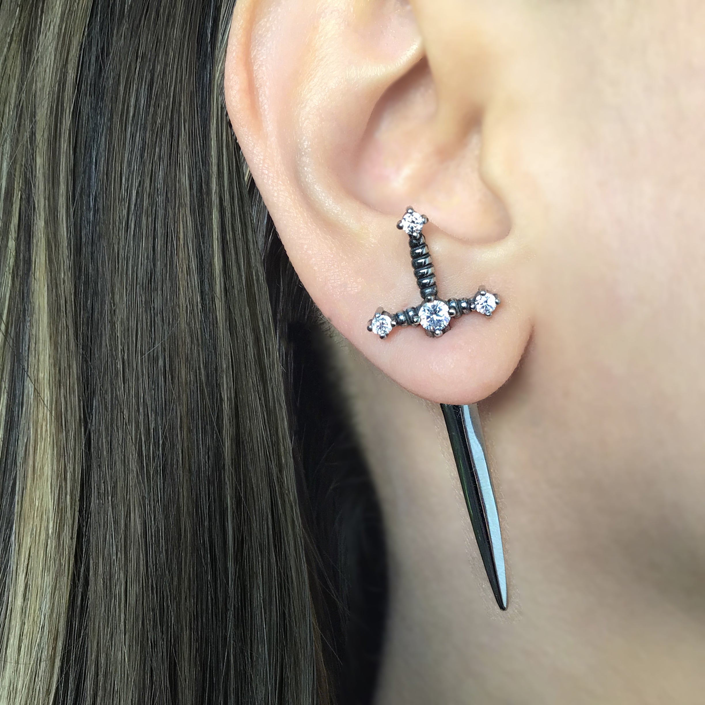 Kali Sword ear jacket with Clear CZ