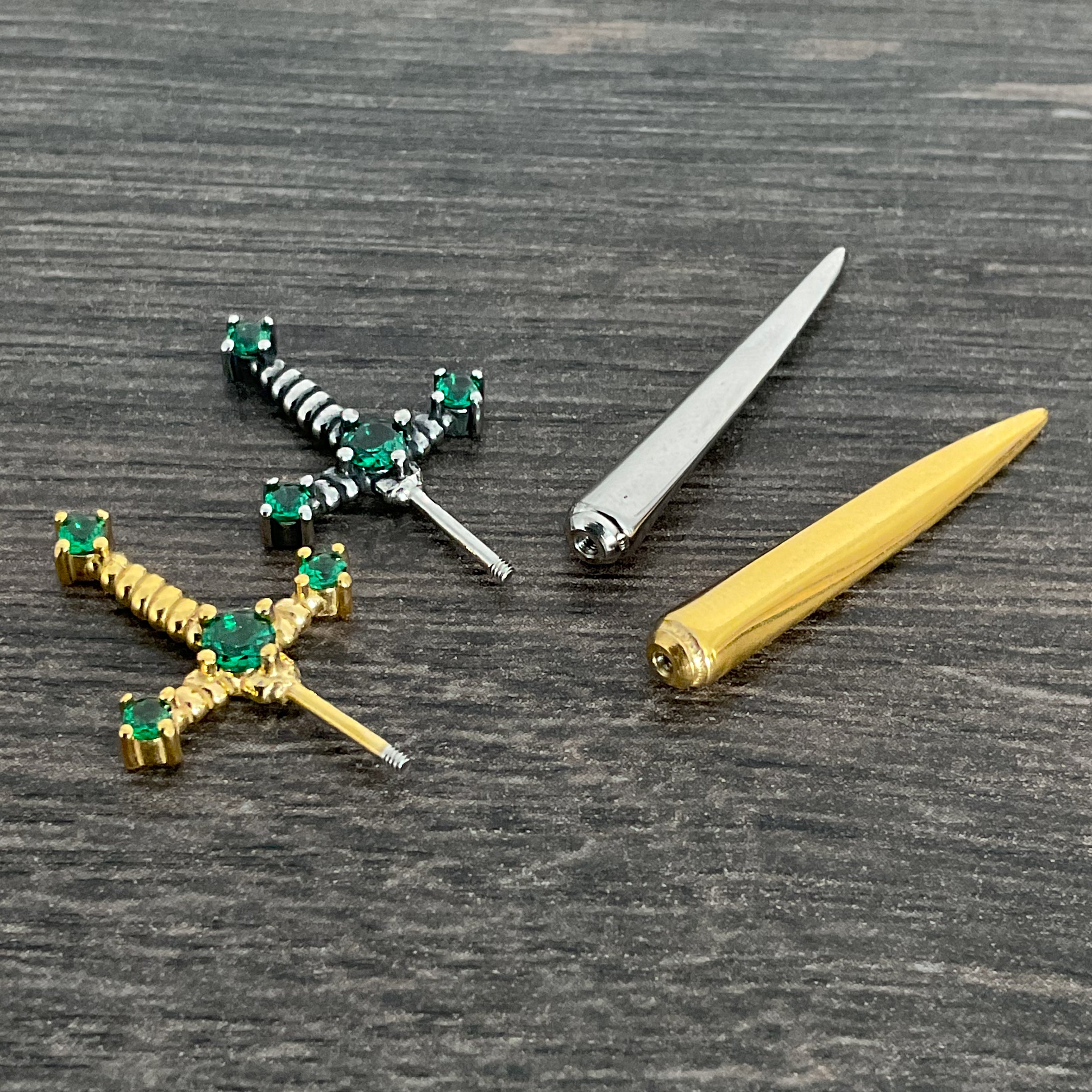 Kali Sword ear jacket with Green CZ