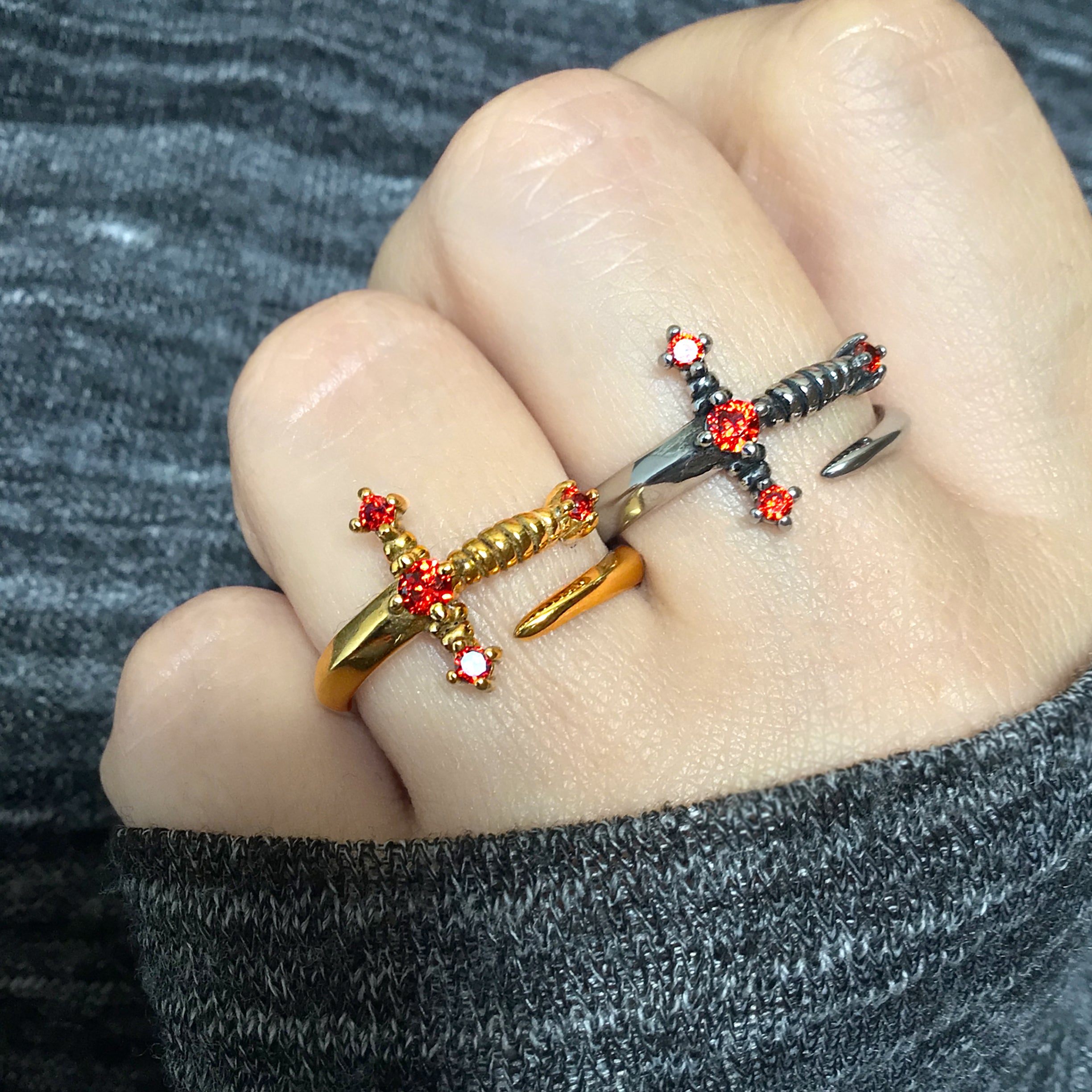 Kali Sword ring with Ruby CZ stones