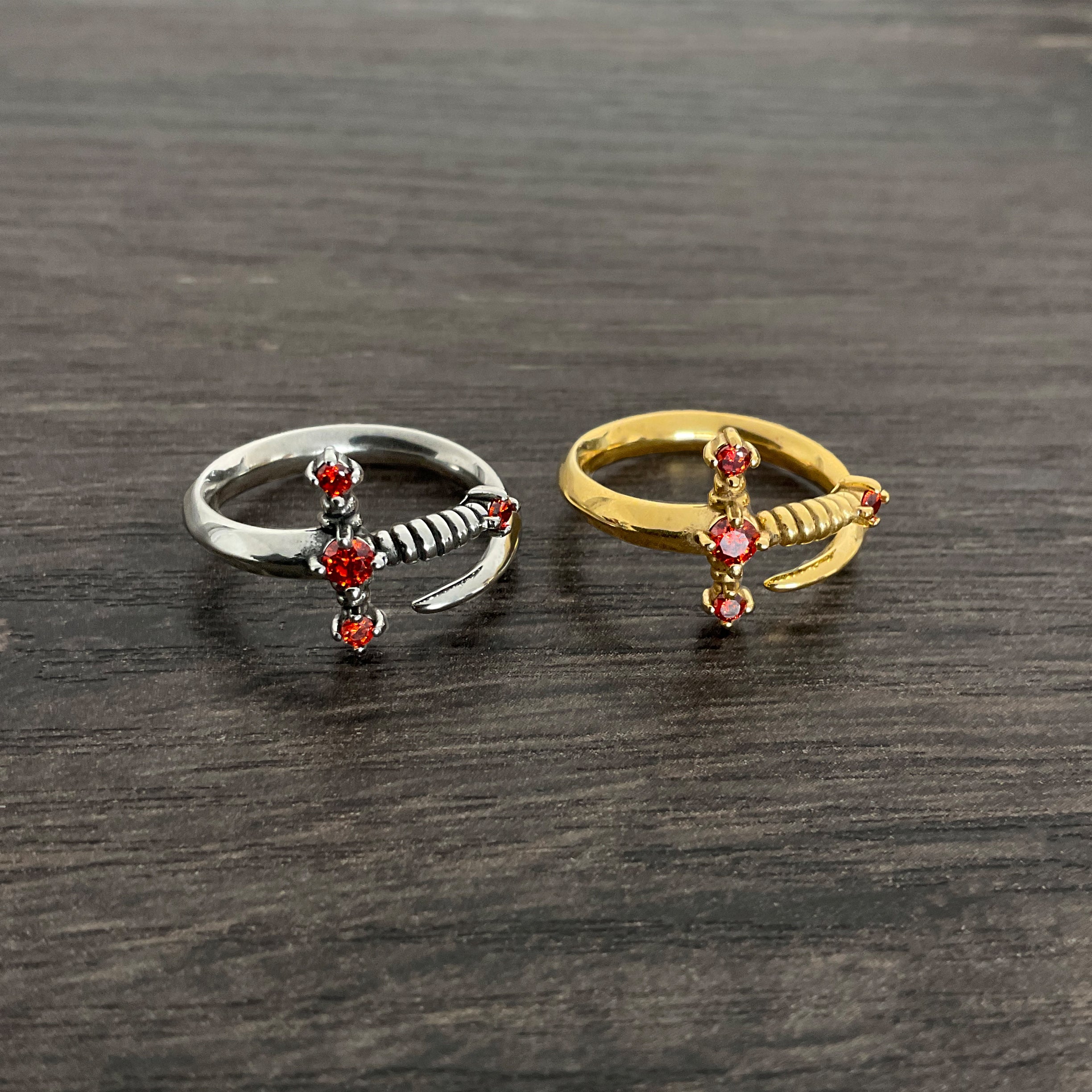 Kali Sword ring with Ruby CZ stones