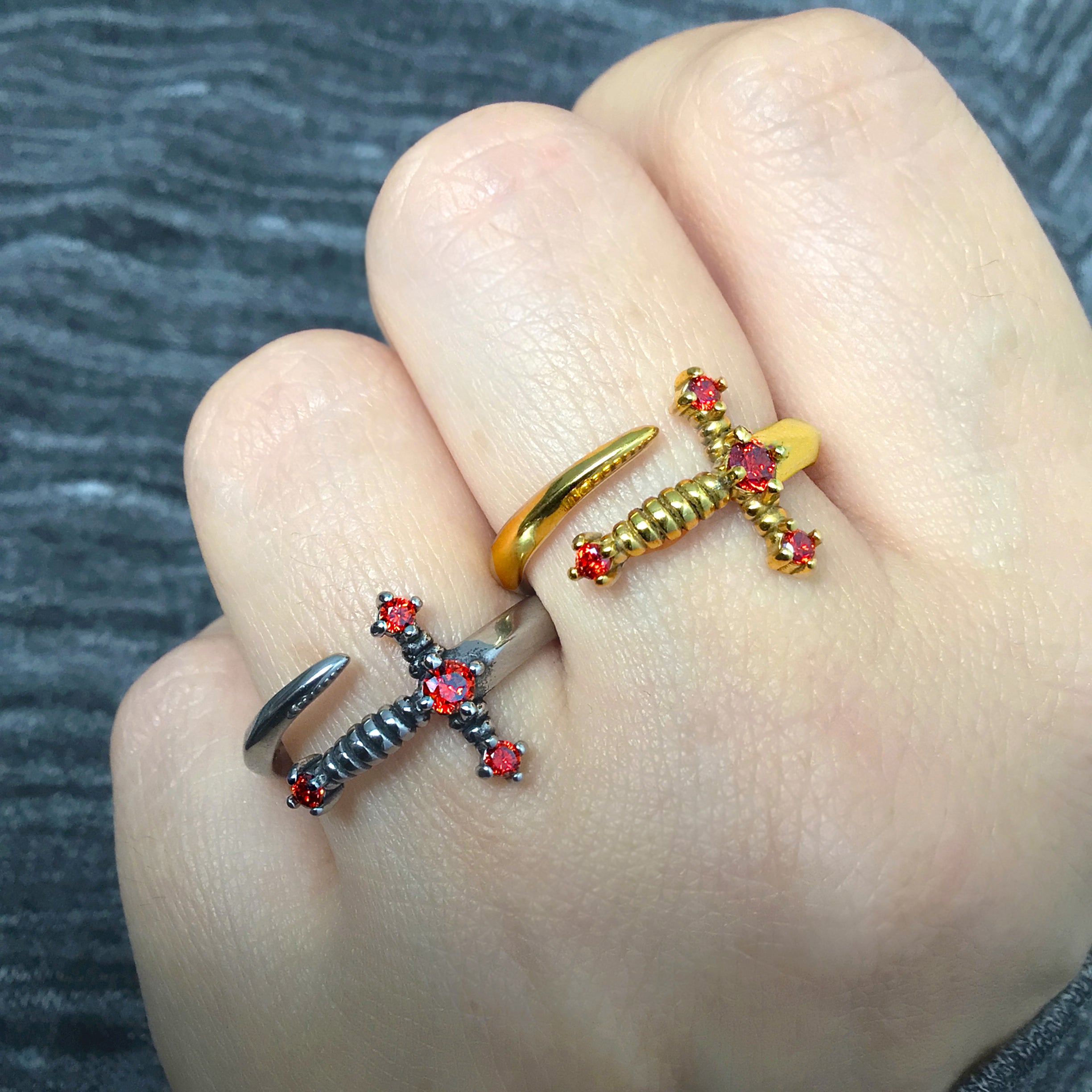 Kali Sword ring with Ruby CZ stones