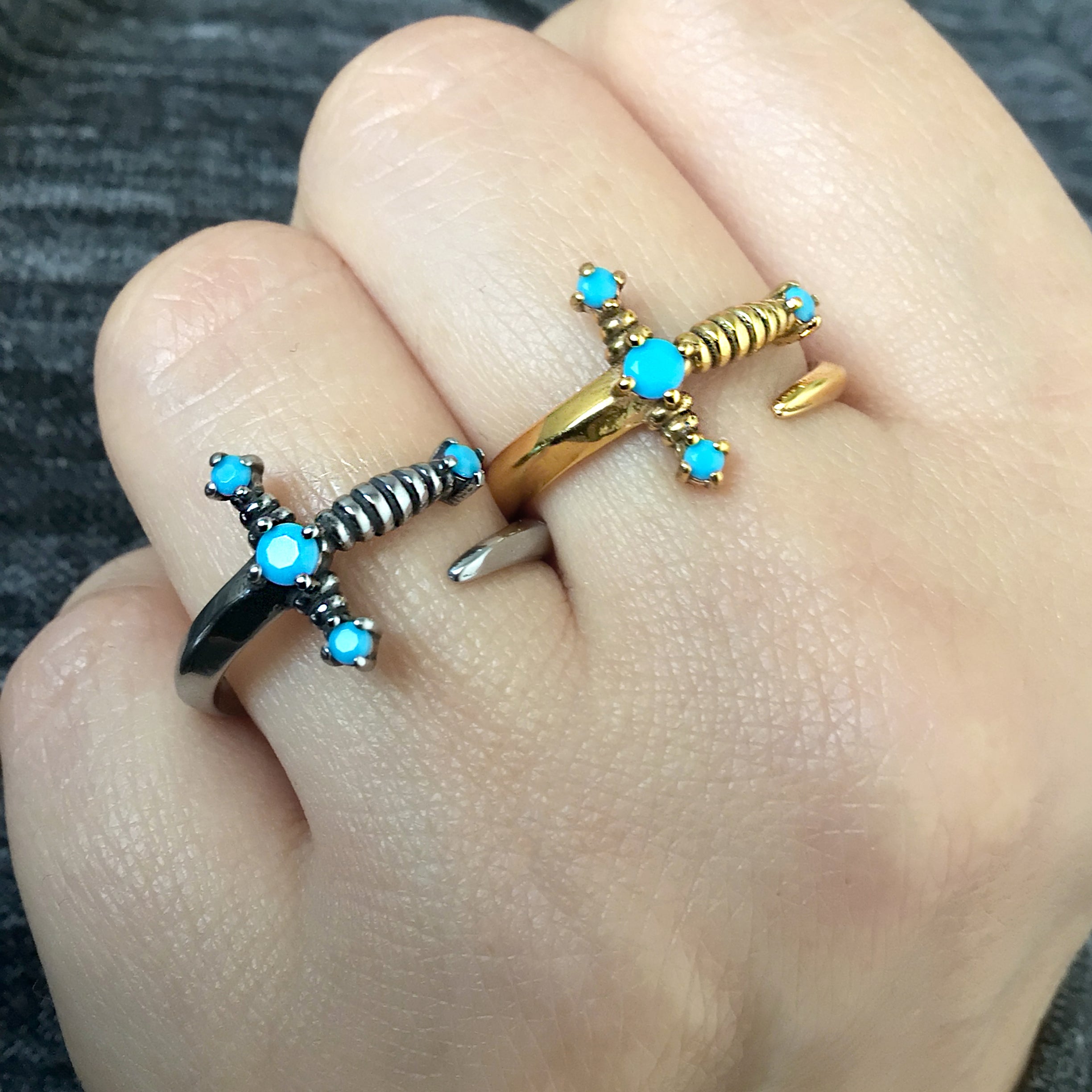 Kali Sword ring with Turquoise CZ stones