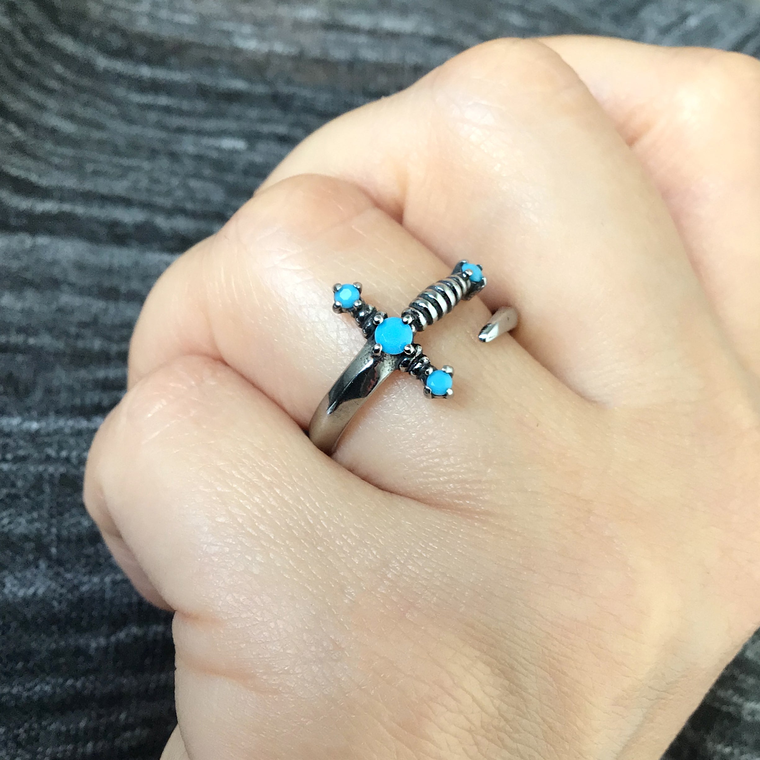 Kali Sword ring with Turquoise CZ stones