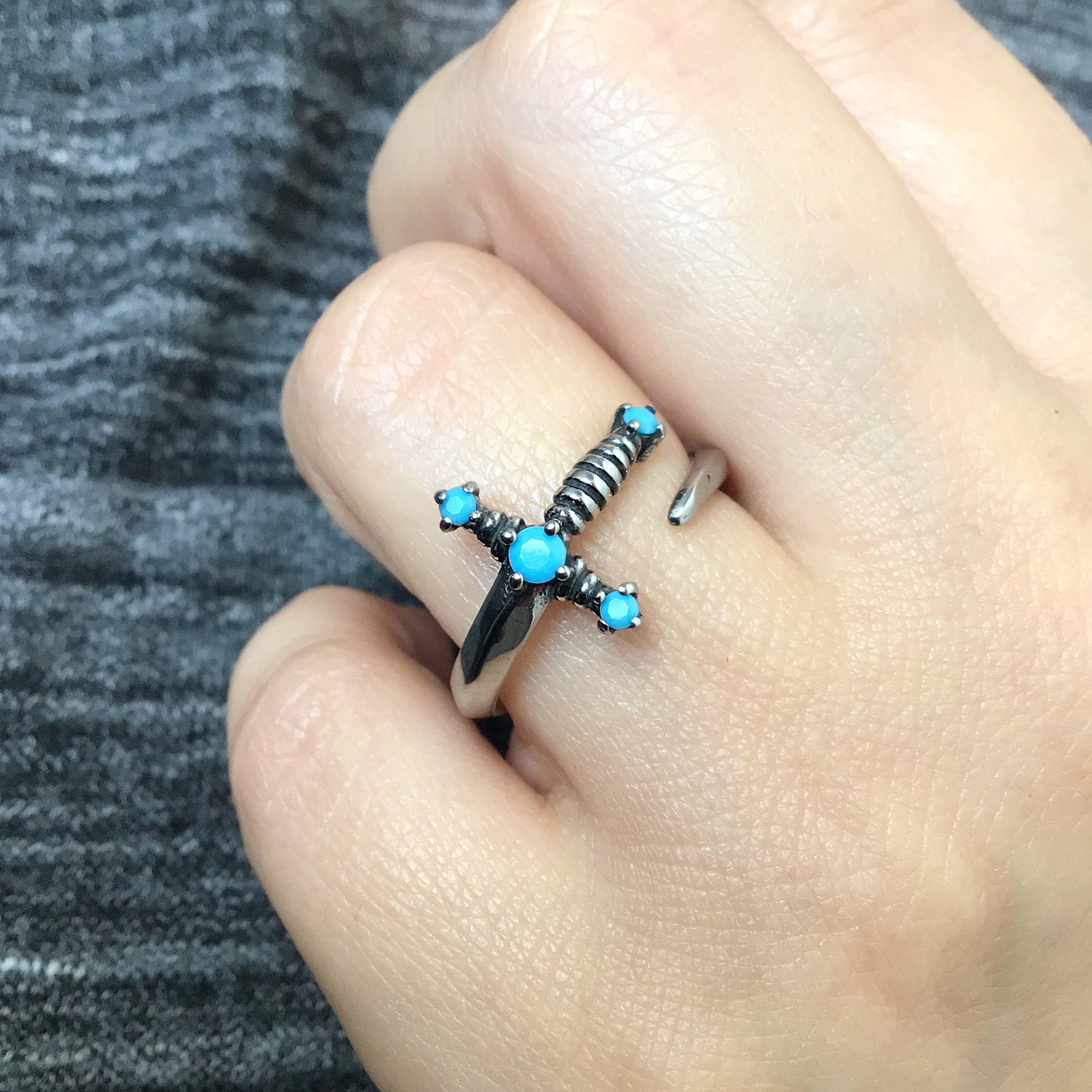 Kali Sword ring with Turquoise CZ stones