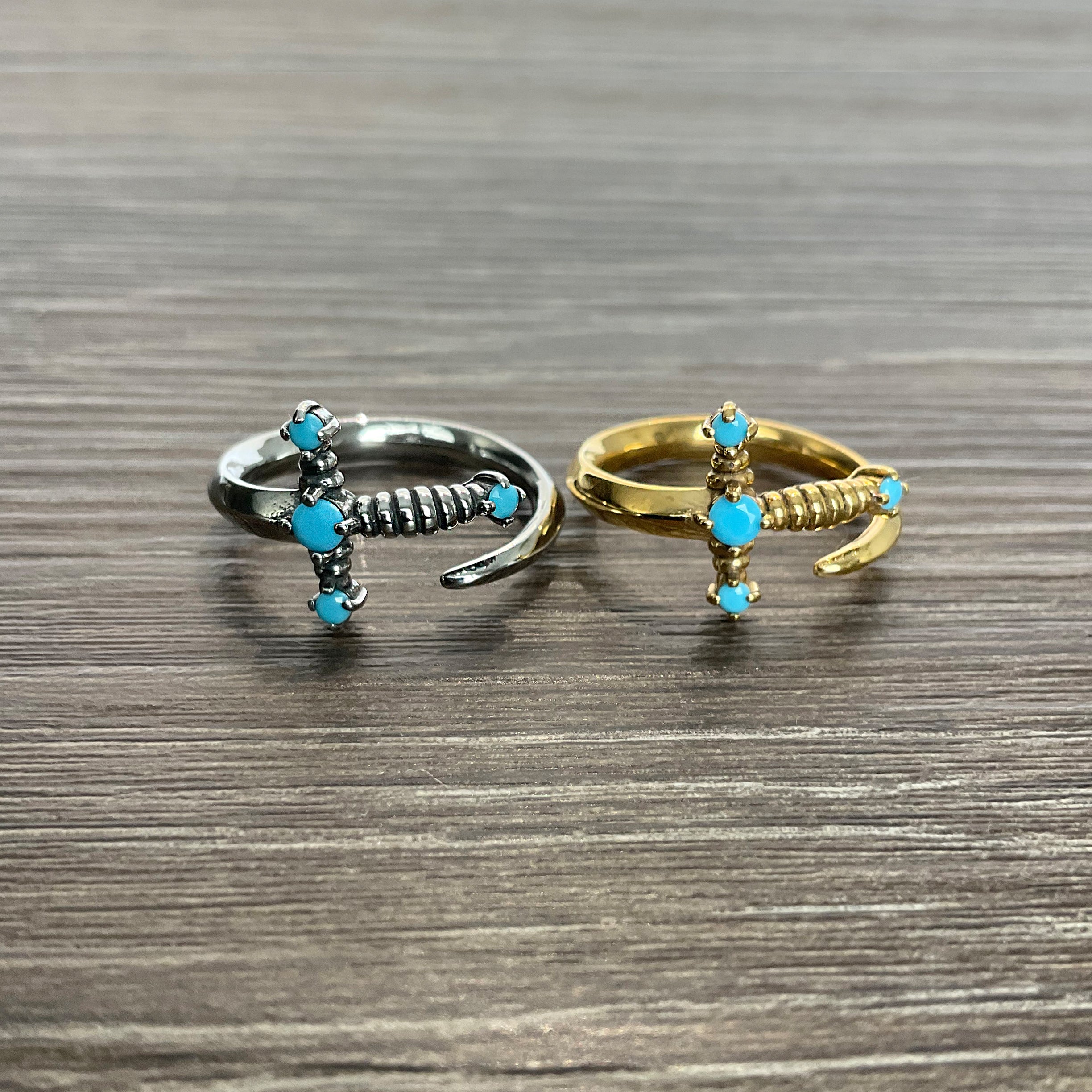 Kali Sword ring with Turquoise CZ stones