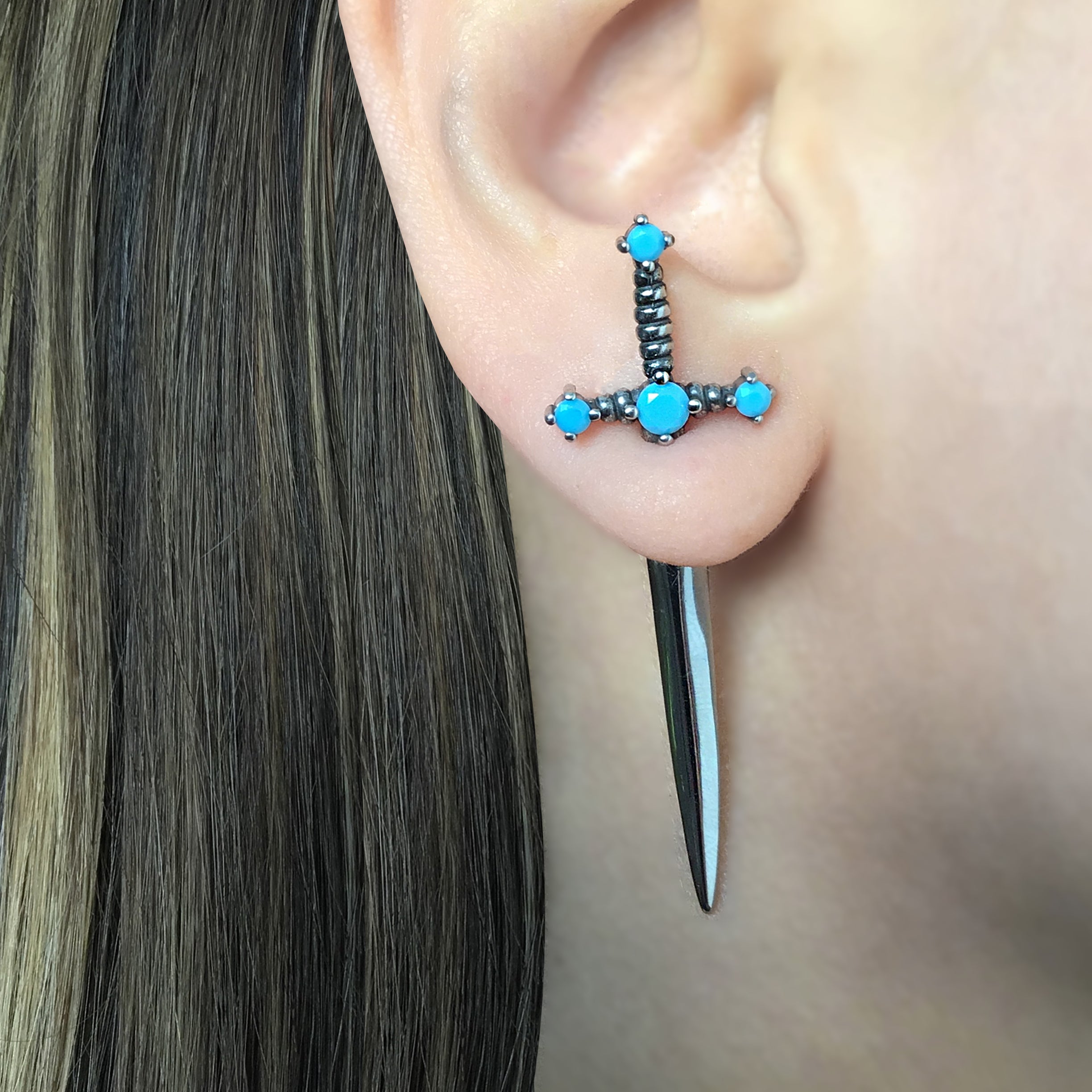 Kali Sword ear jacket with Turquoise CZ