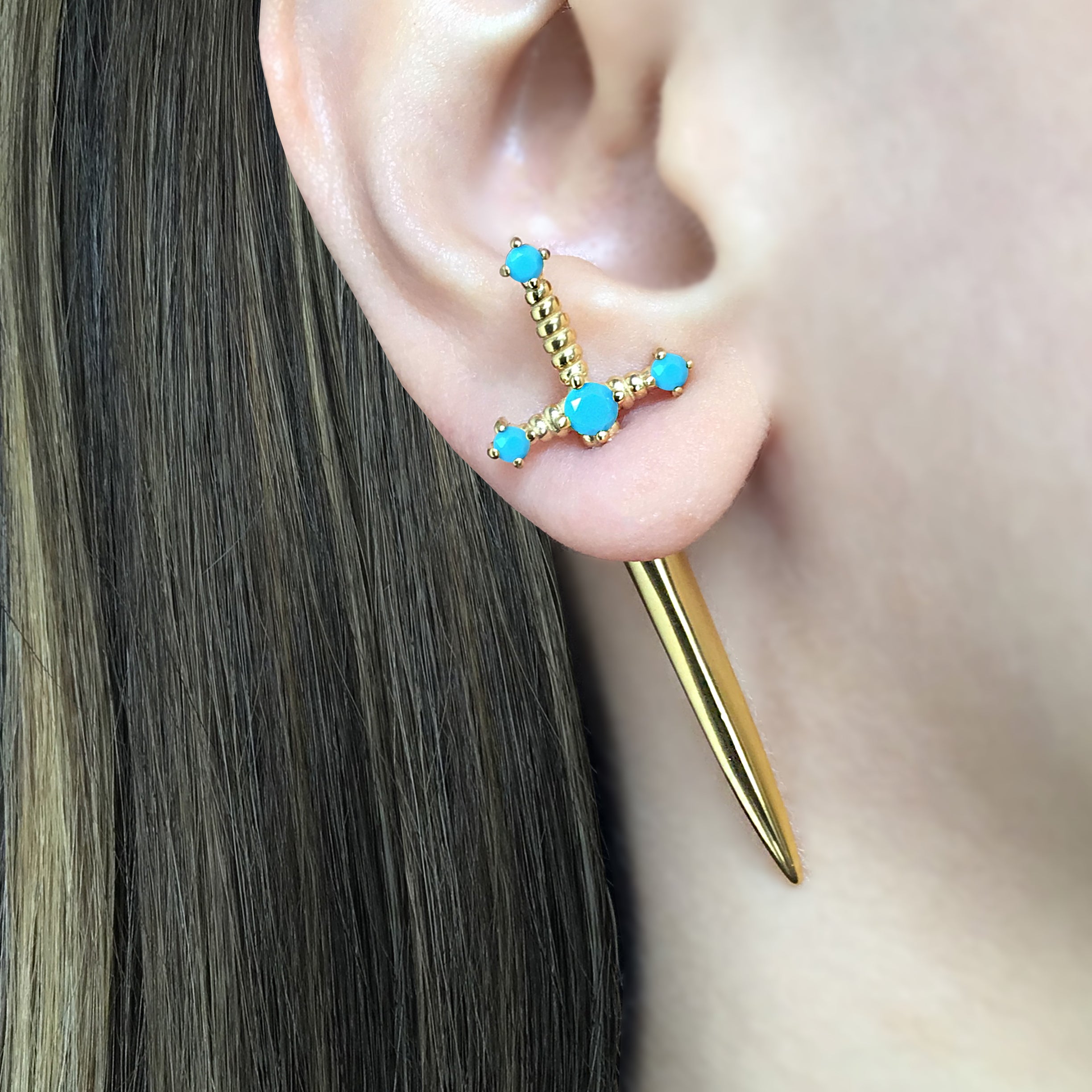 Kali Sword ear jacket with Turquoise CZ