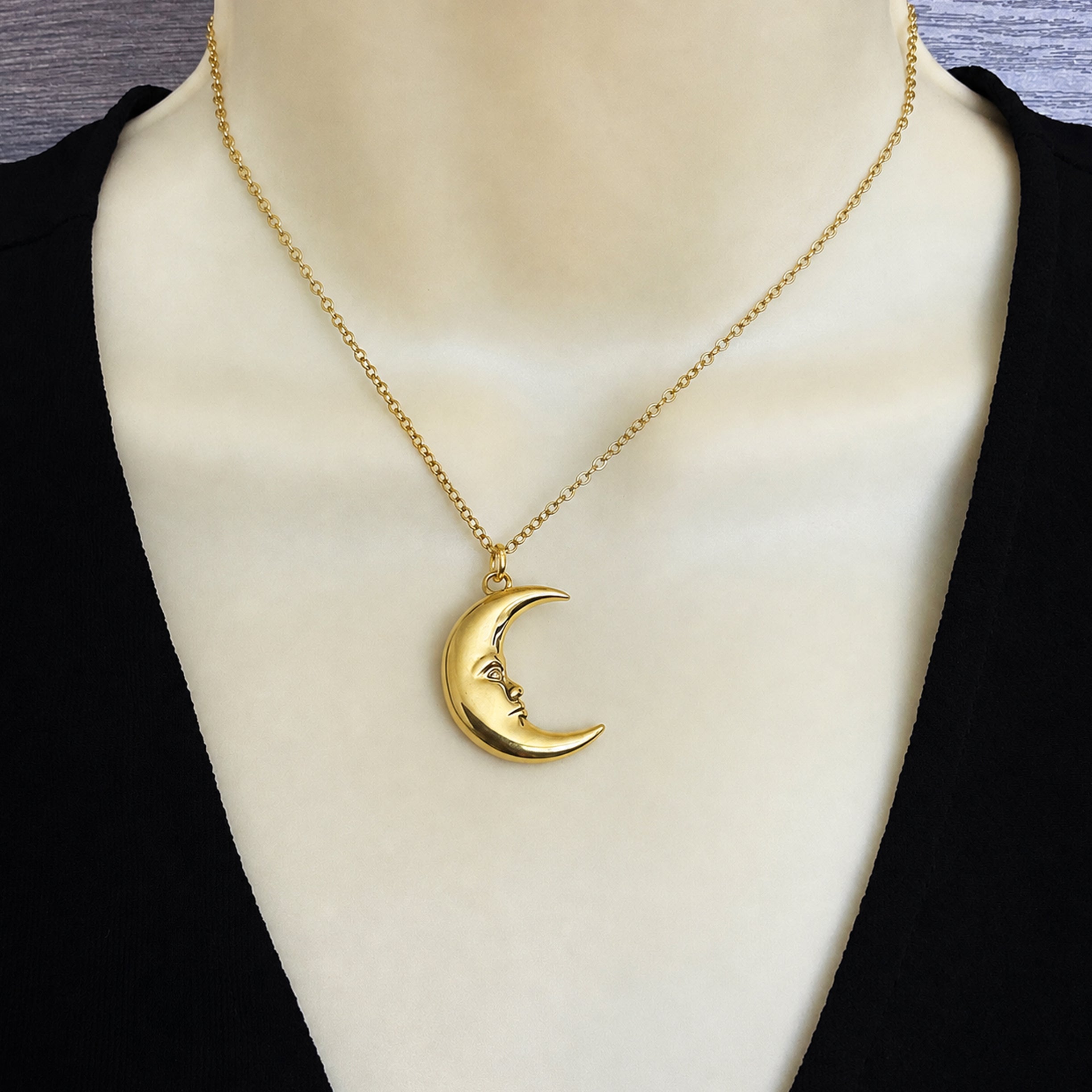 Crescent Moon Face Necklace