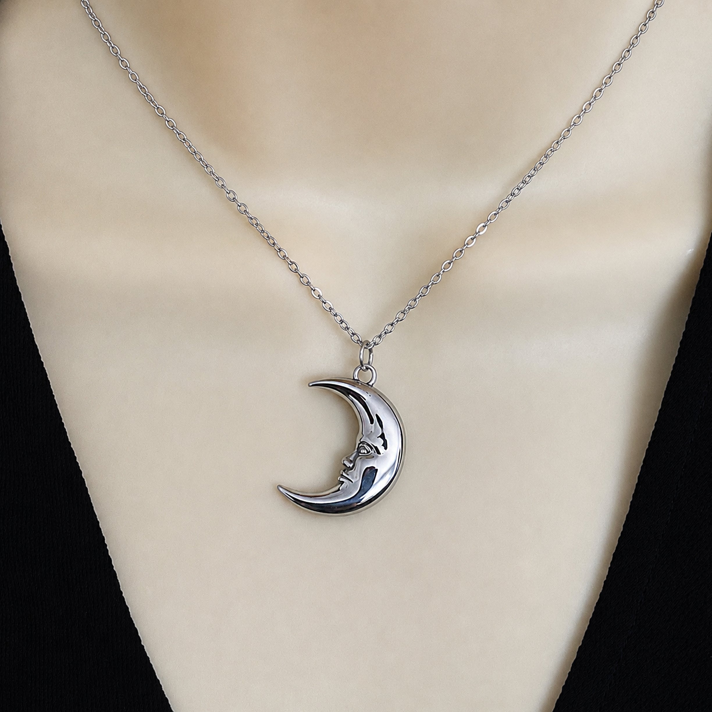 Crescent Moon Face Necklace