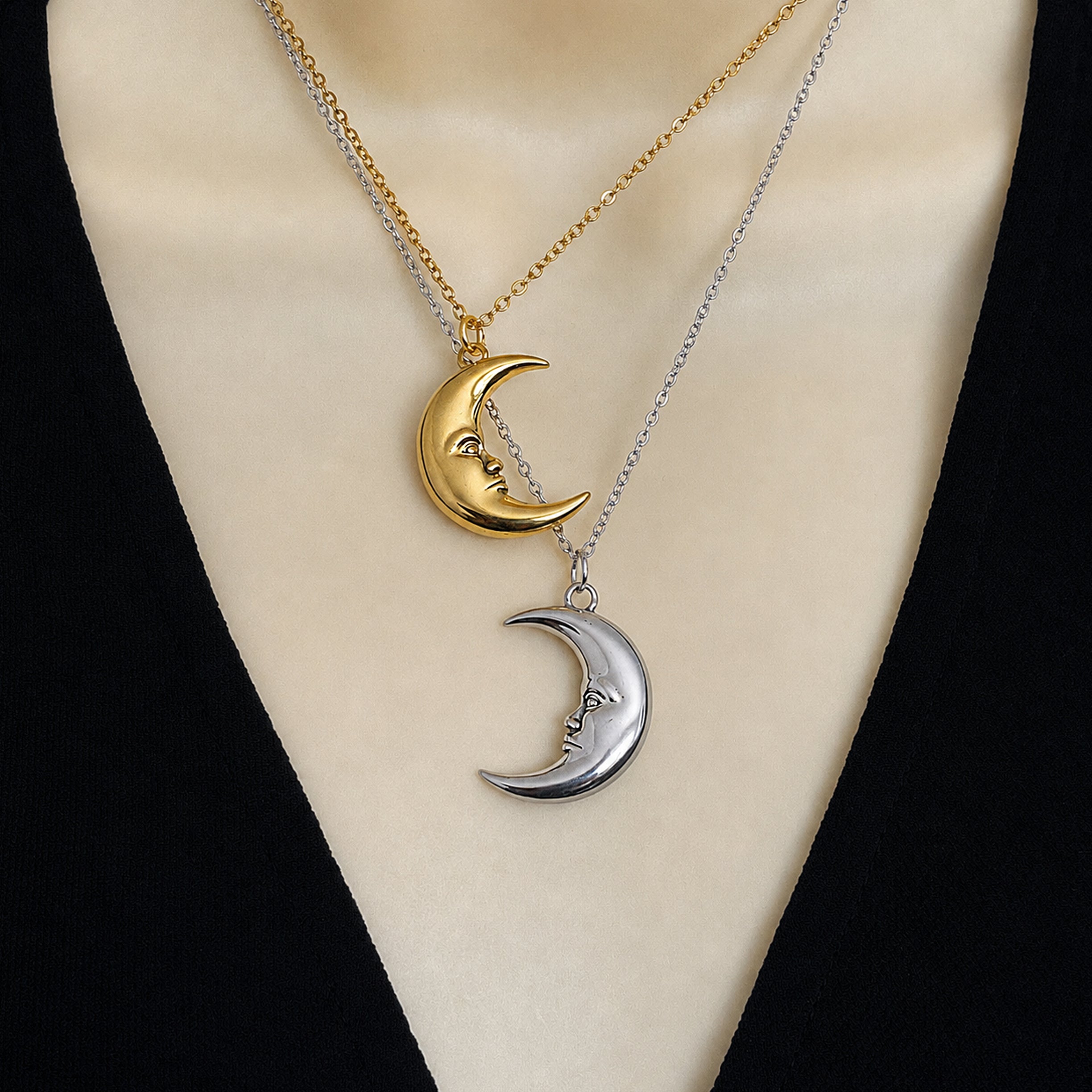 Crescent Moon Face Necklace