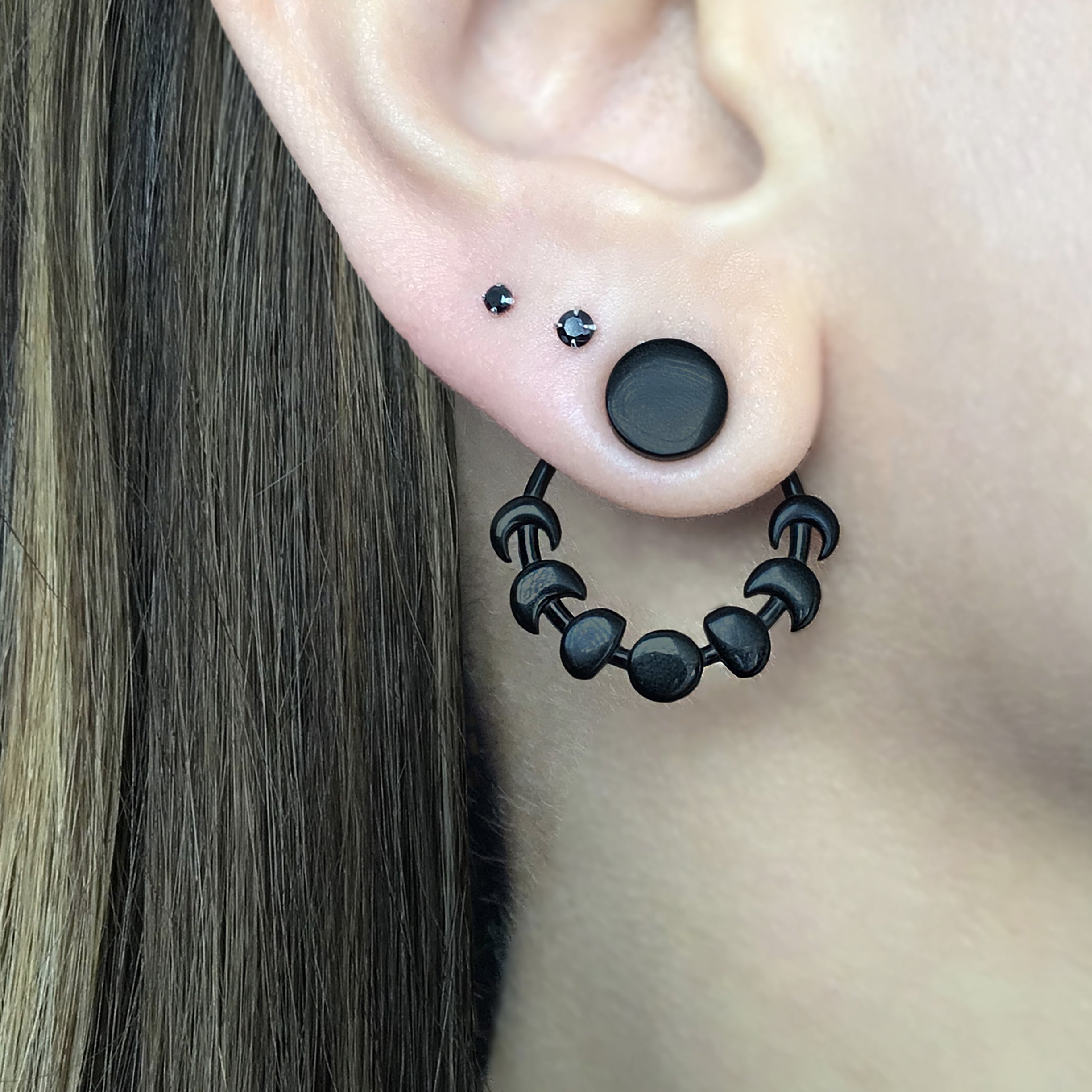 Moon phase ear jacket in Black