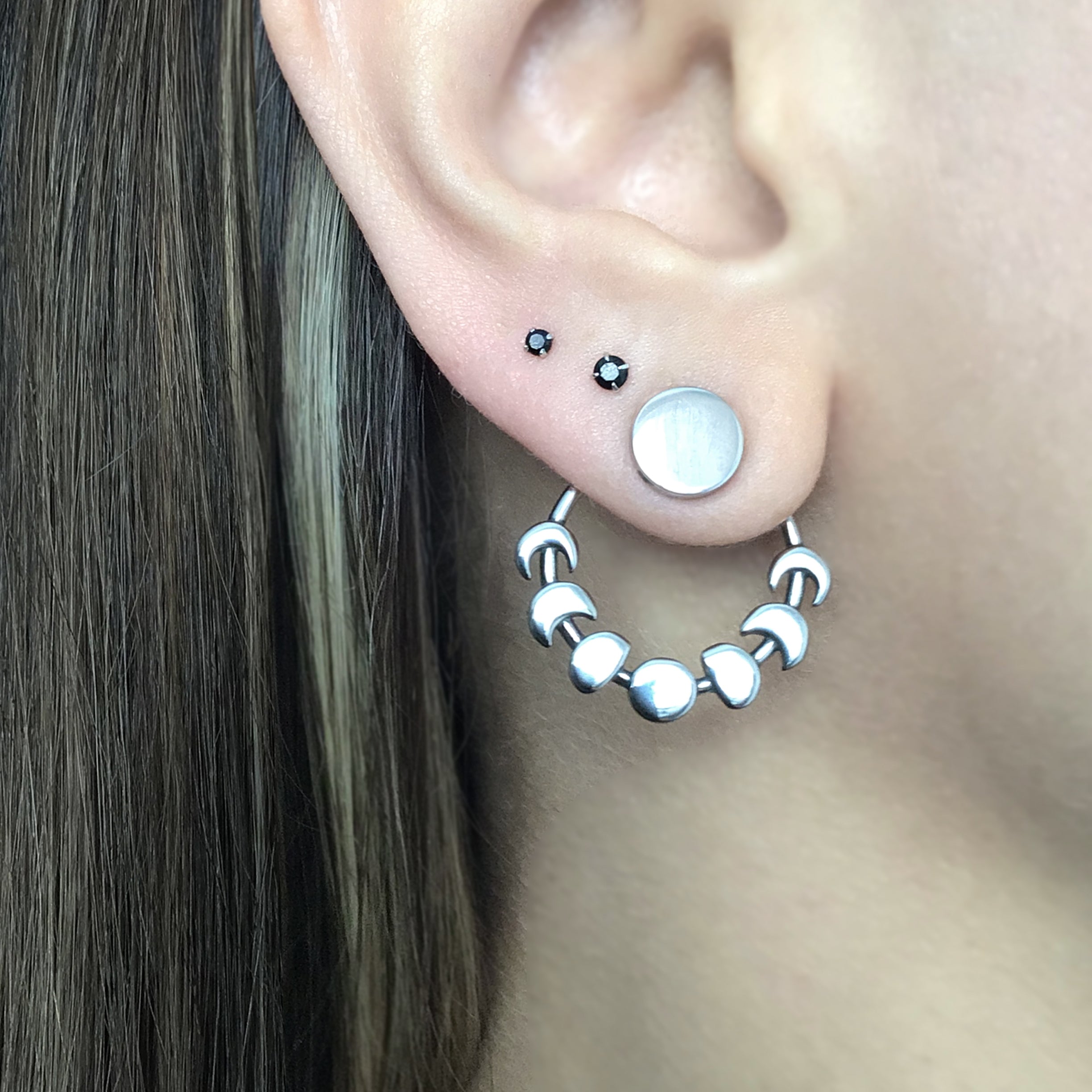 Moon phase ear jacket in Black