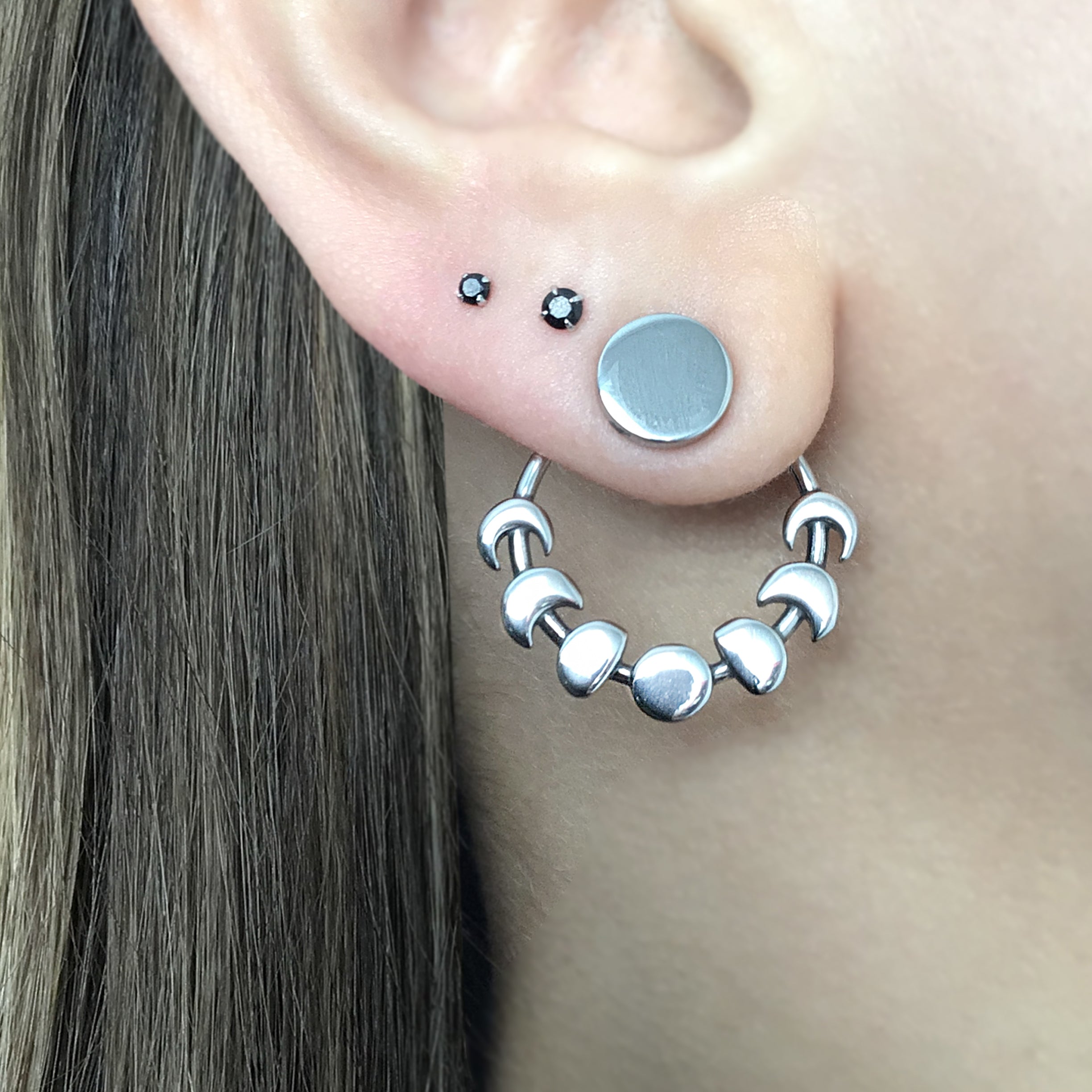 Moon phase ear jacket in Black