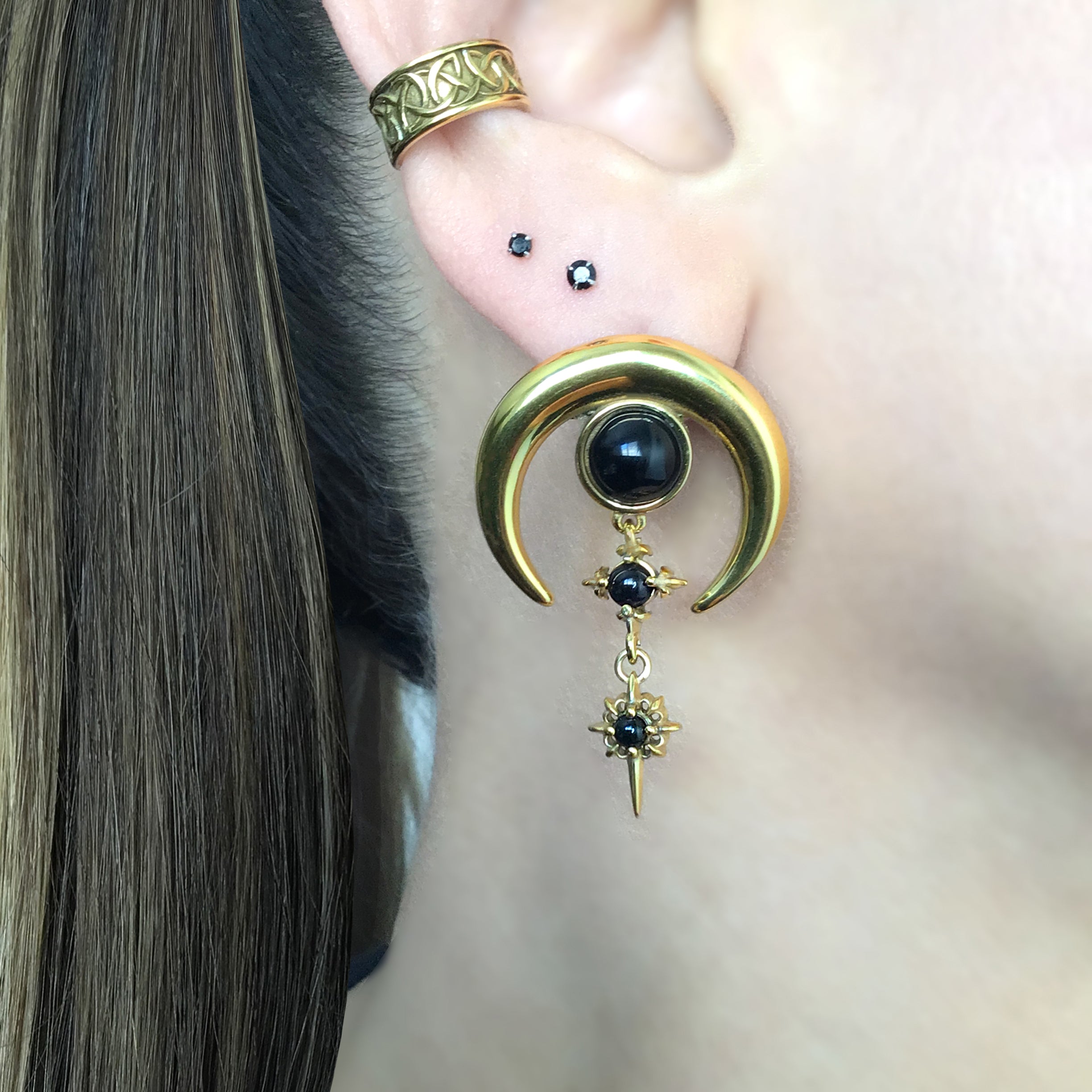 Black Moon with Stars  earrings in Black