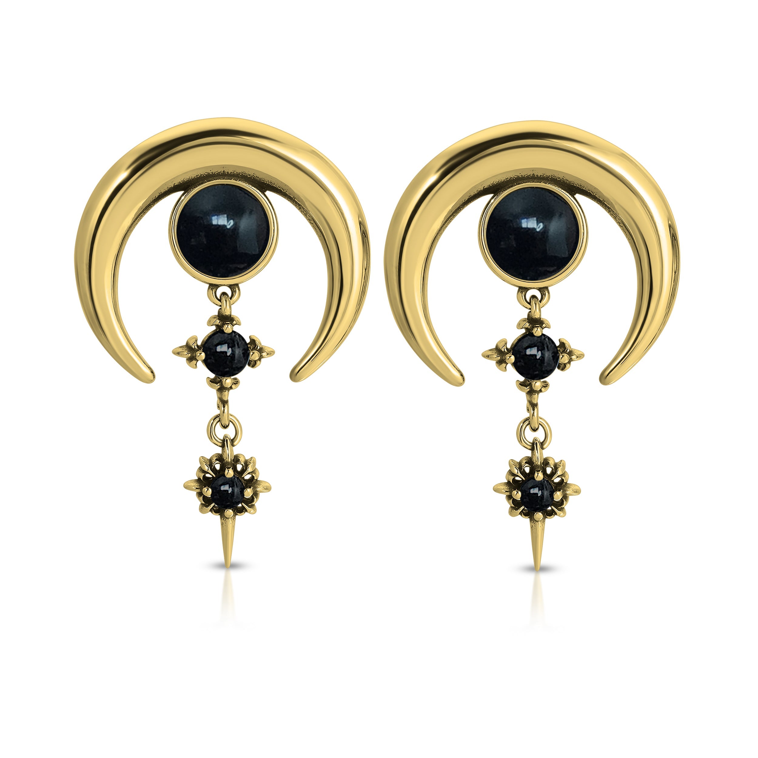 Black Moon with Stars  earrings in Gold