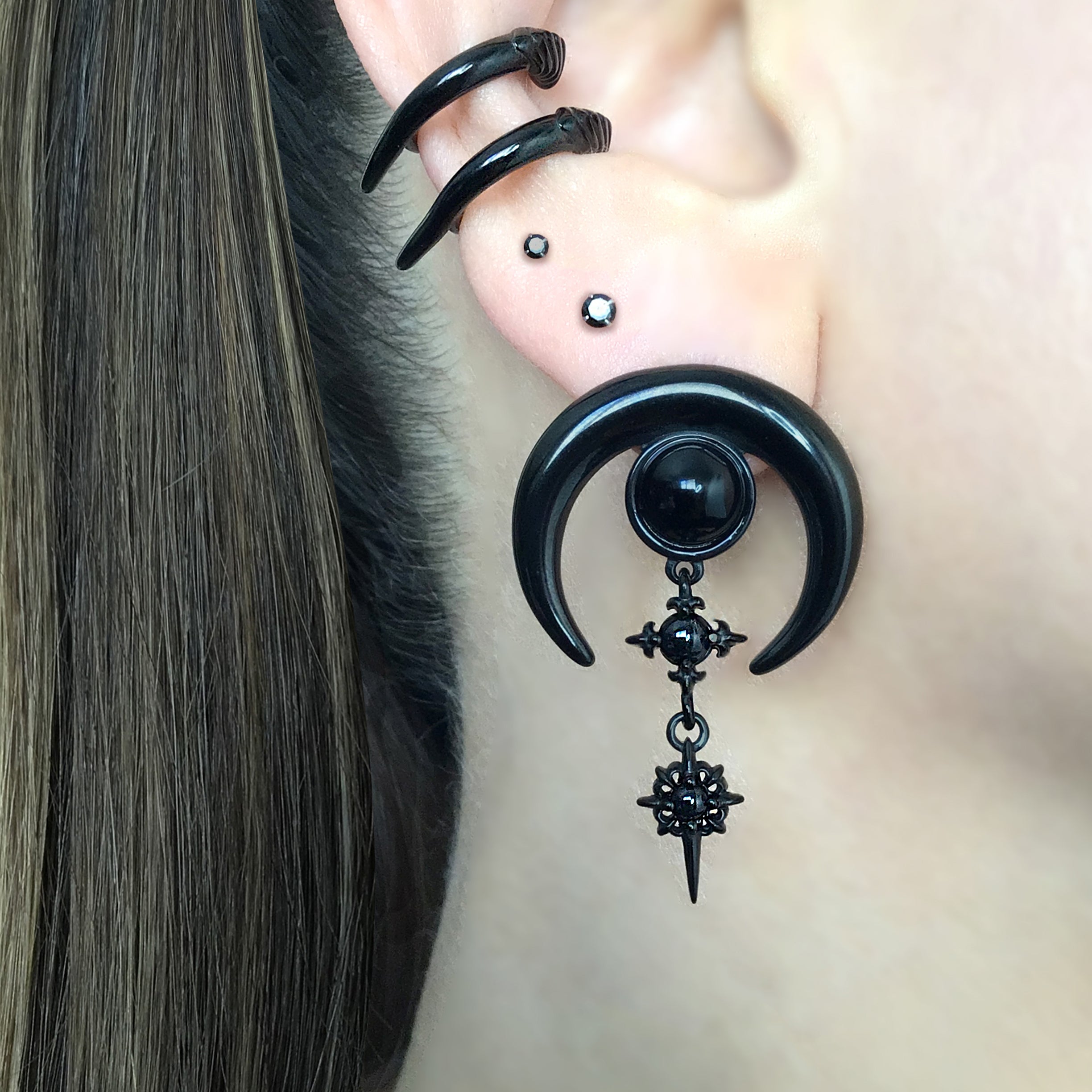 Black Moon with Stars  earrings in Black