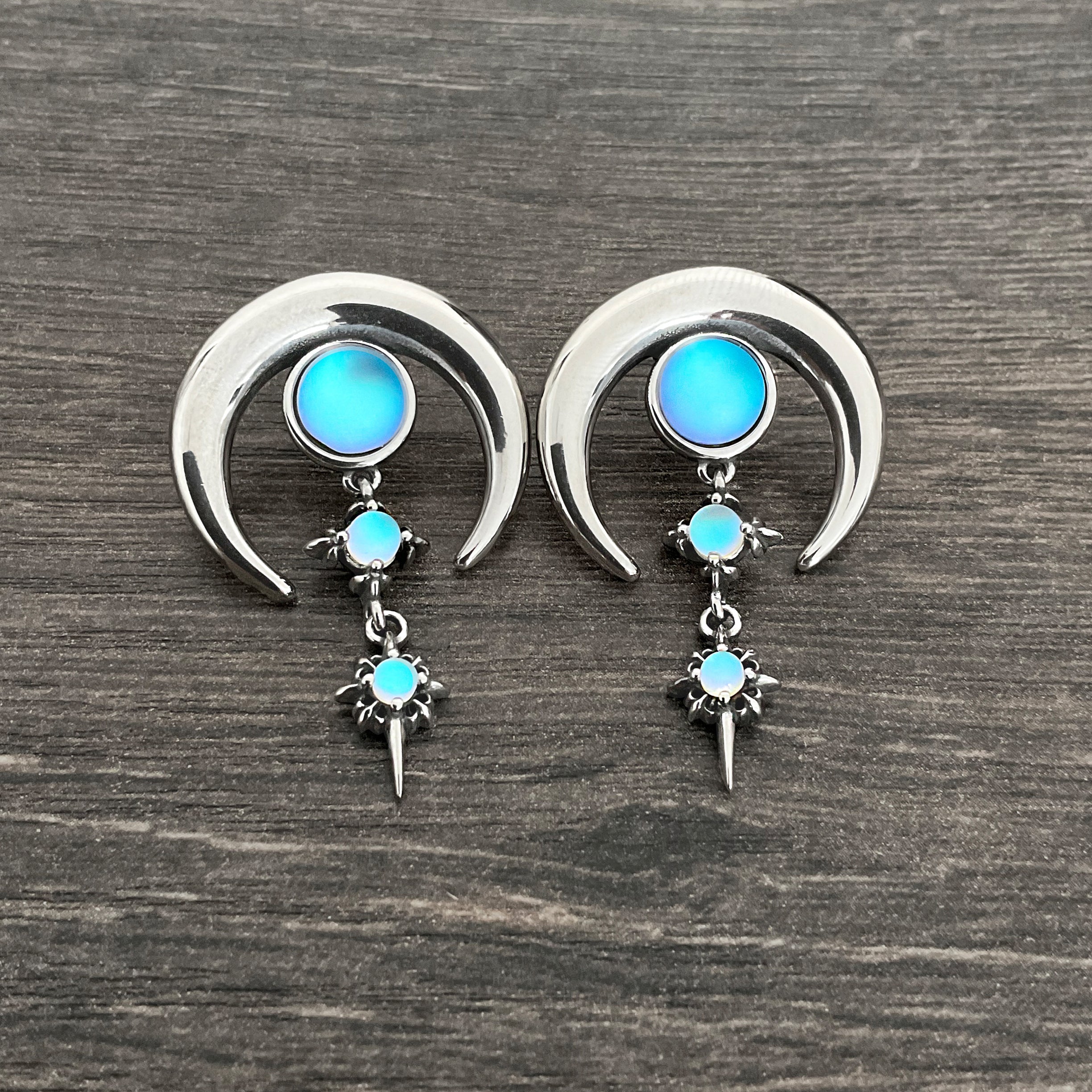 Blue Moon with Stars  earrings in Silver