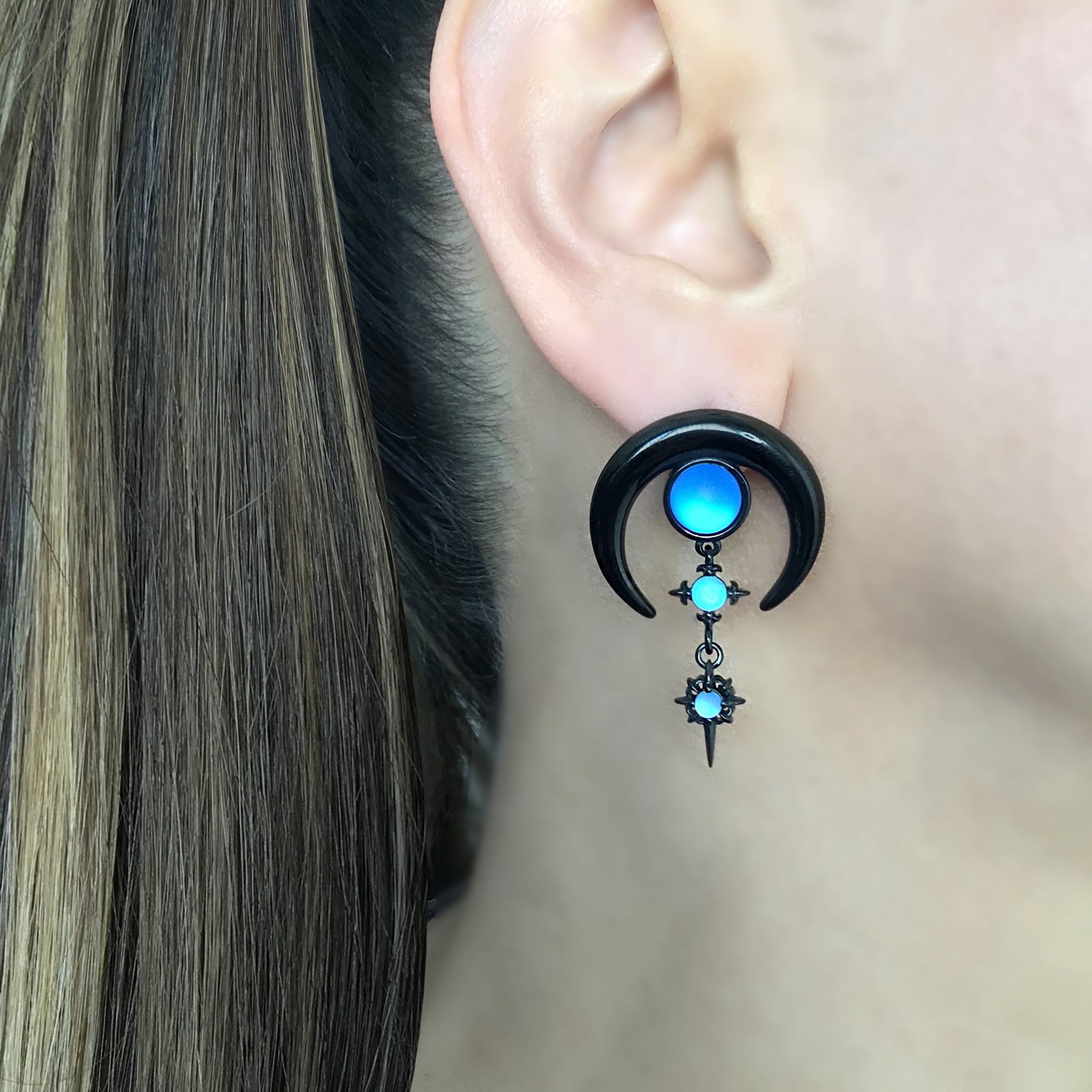 Blue Moon with Stars  earrings in Silver