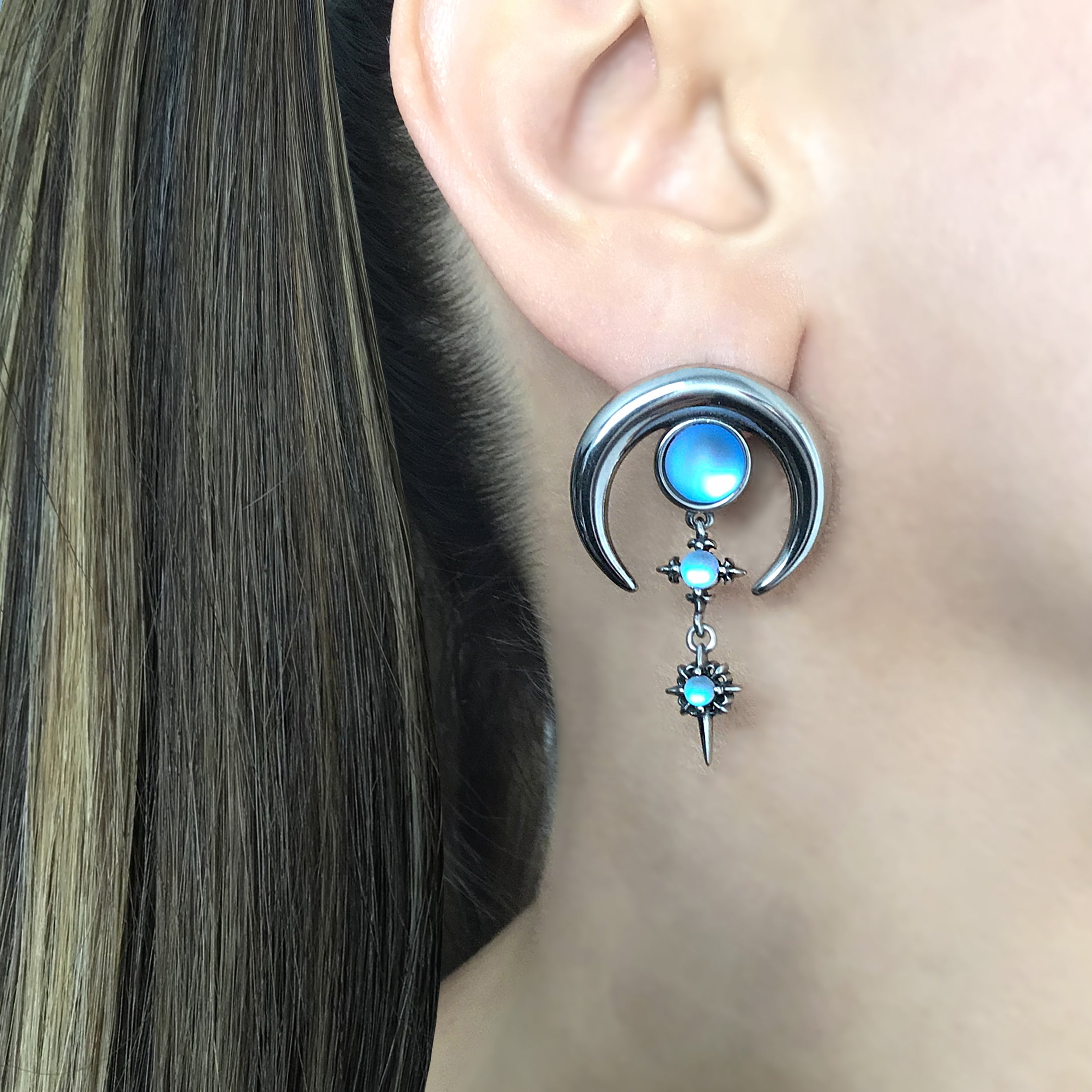 Blue Moon with Stars  earrings in Silver