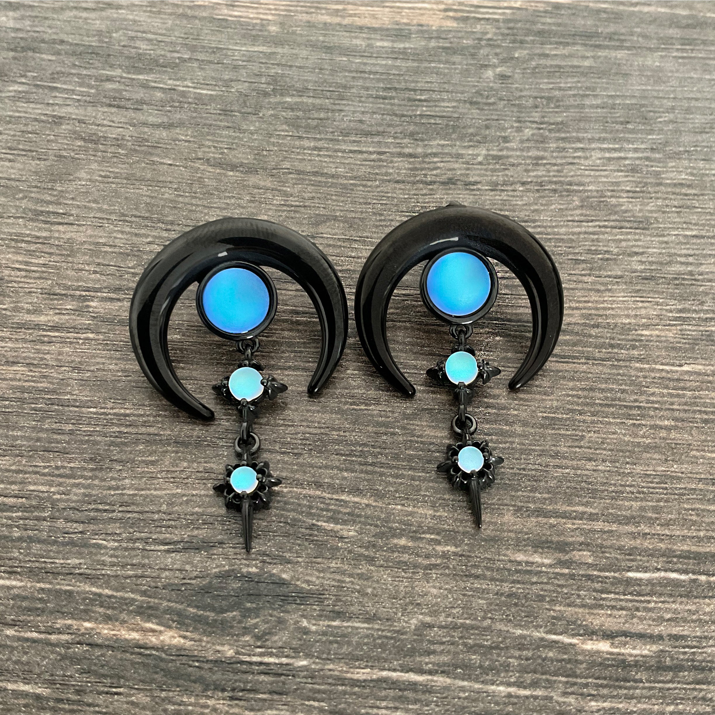 Blue Moon with Stars  earrings in Silver