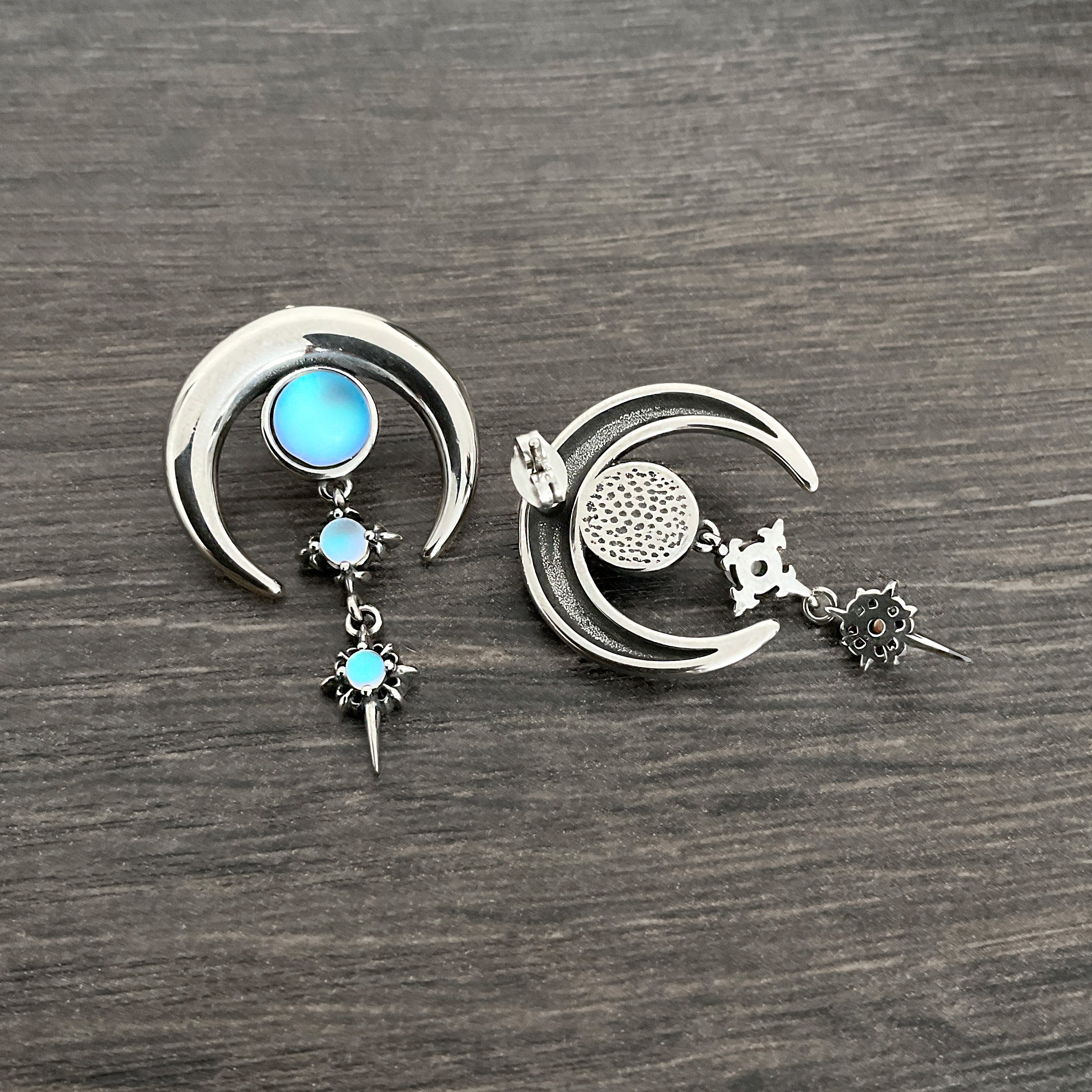 Blue Moon with Stars  earrings in Silver