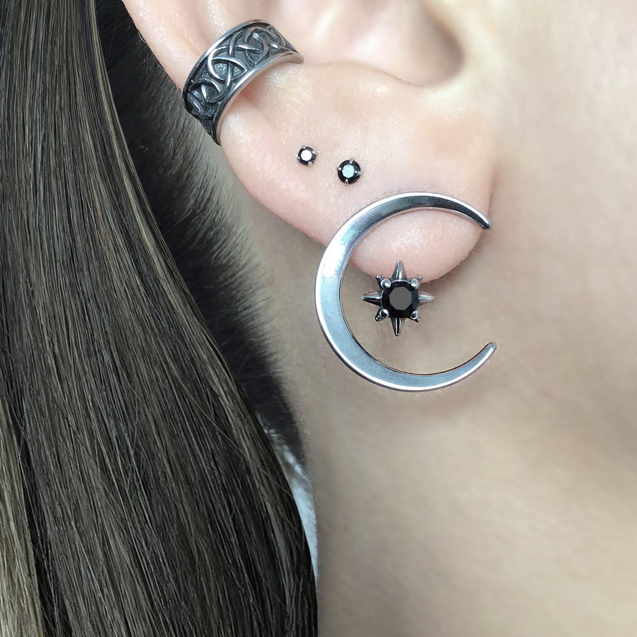 Crescent Moon and Star ear jacket