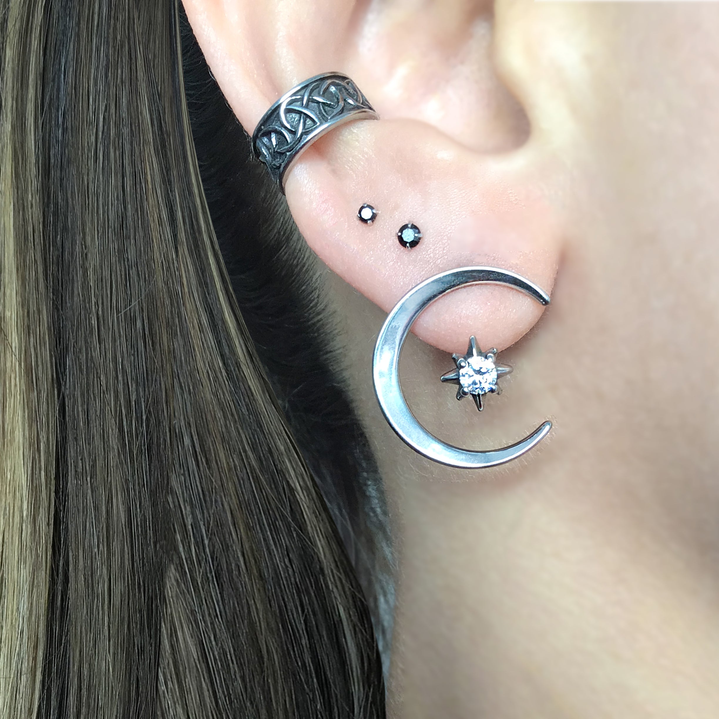 Crescent Moon and Star ear jacket