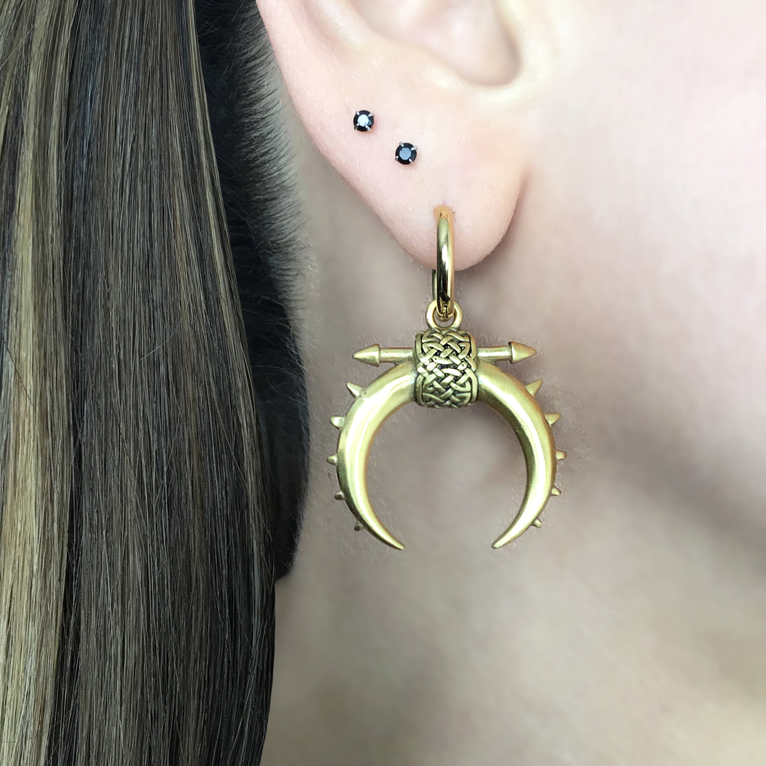 Moon with Spikes hoop earrings in Black