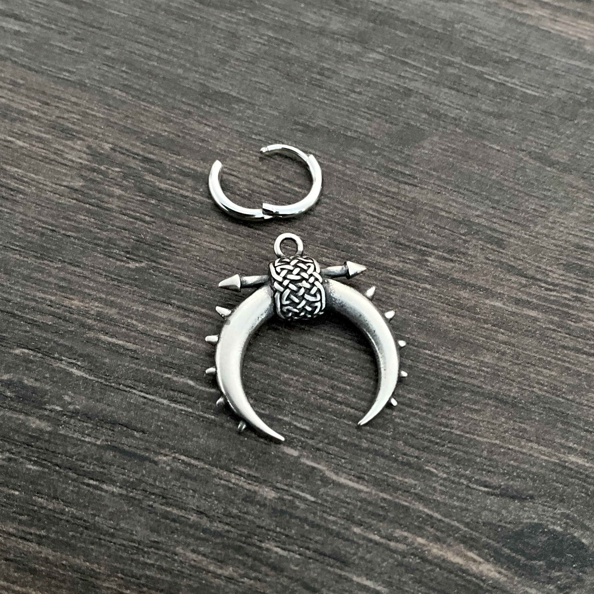 Moon with Spikes hoop earrings in Black