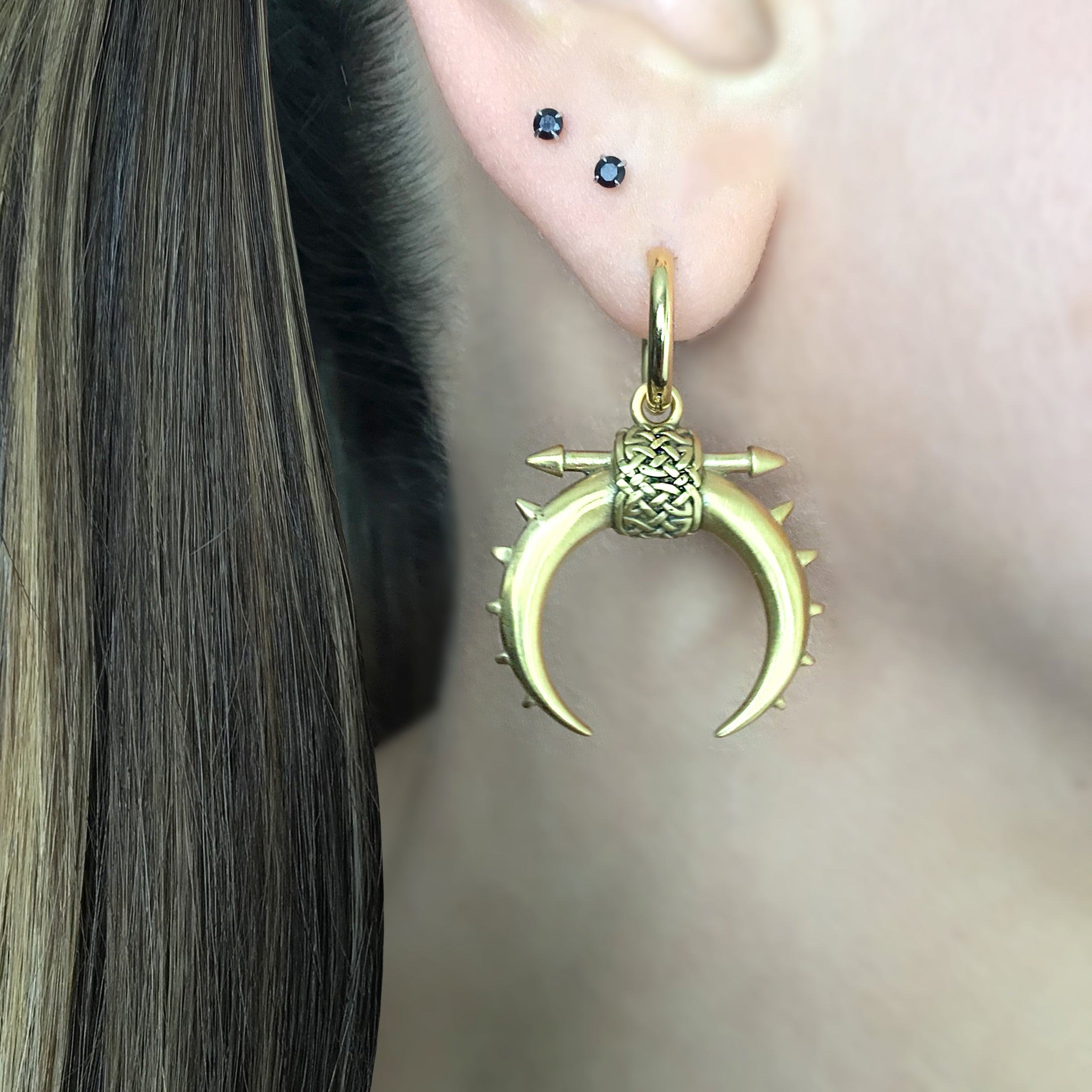 Moon with Spikes hoop earrings in Black