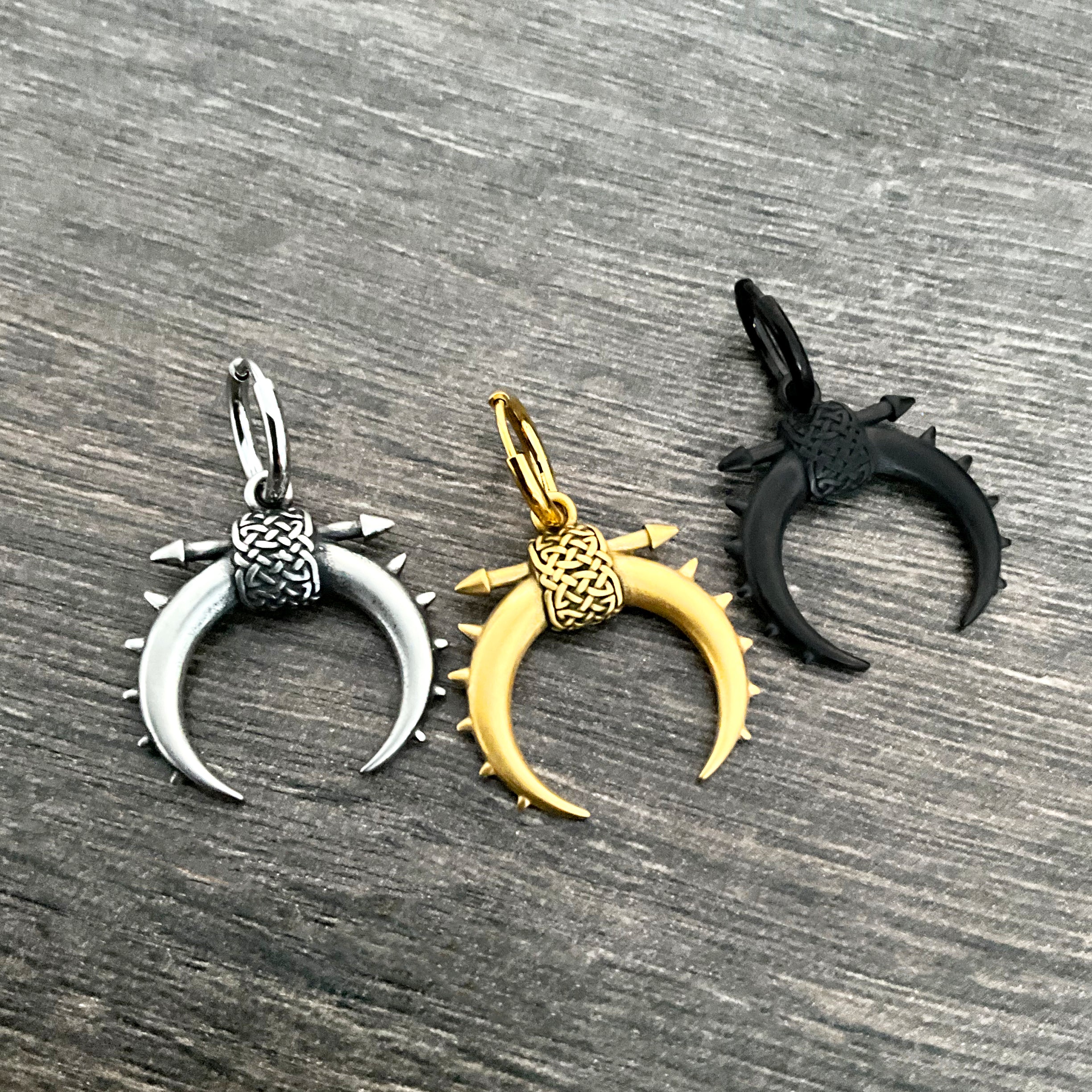 Moon with Spikes hoop earrings in Black