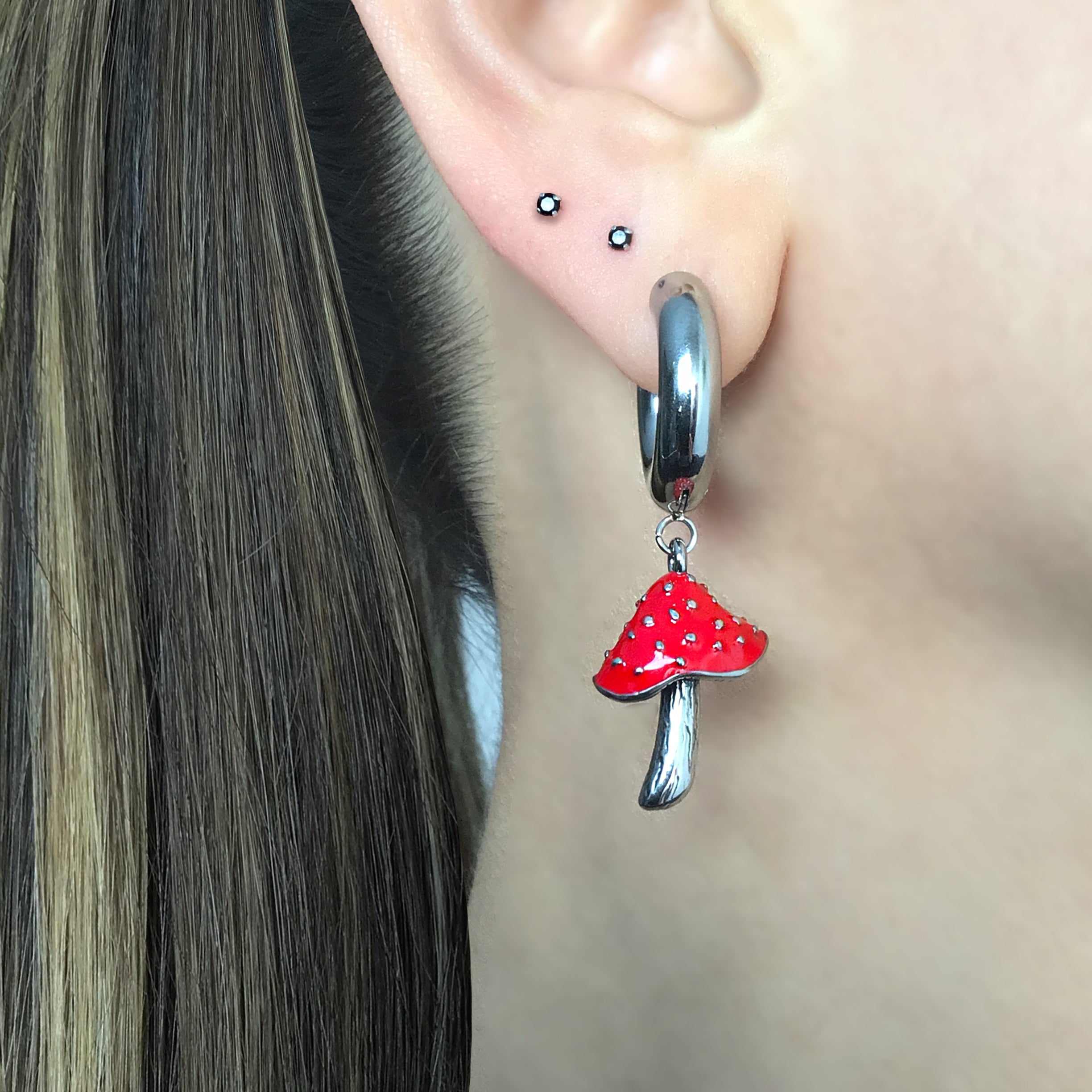 Mushroom hoop earrings