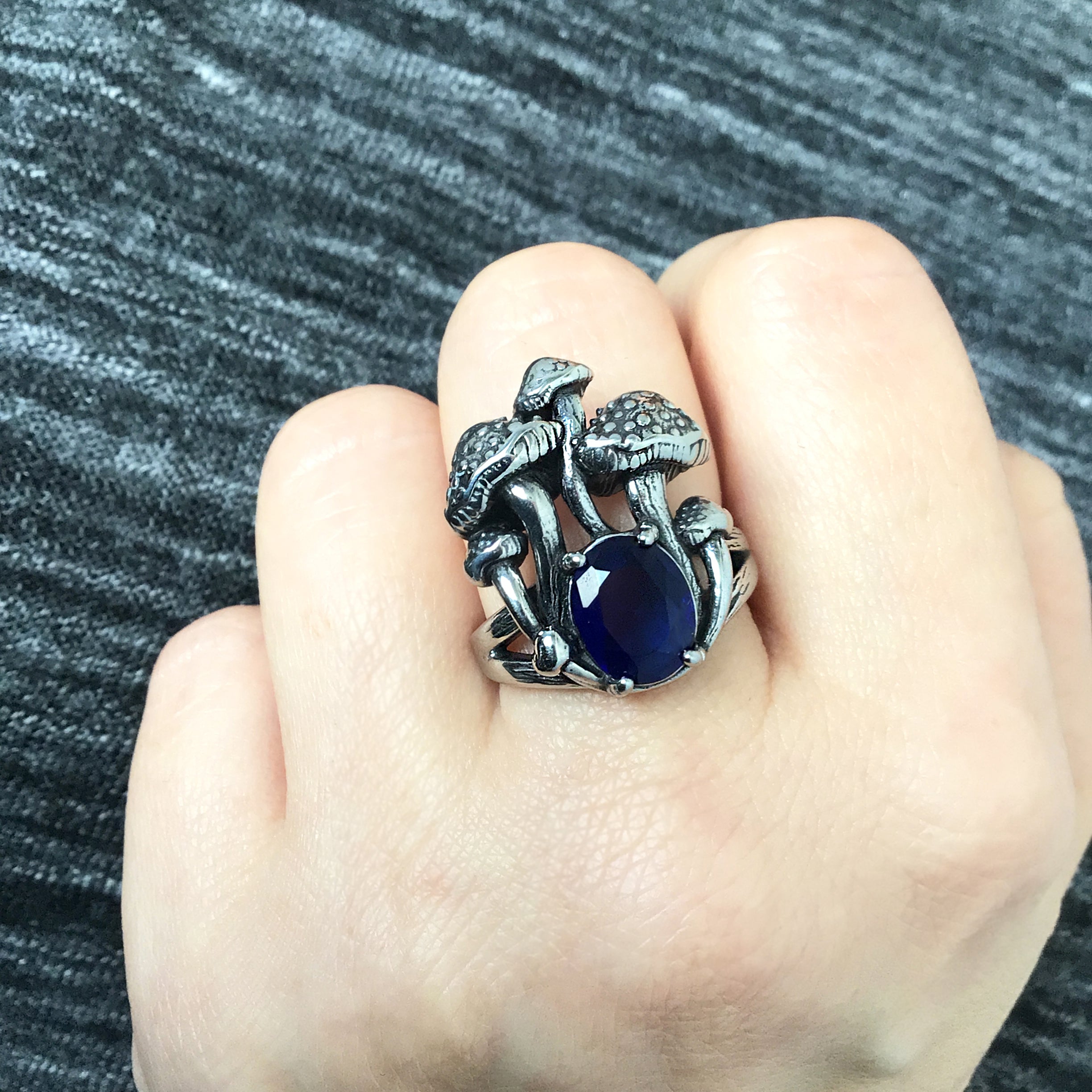 Mushrooms  ring with Black CZ