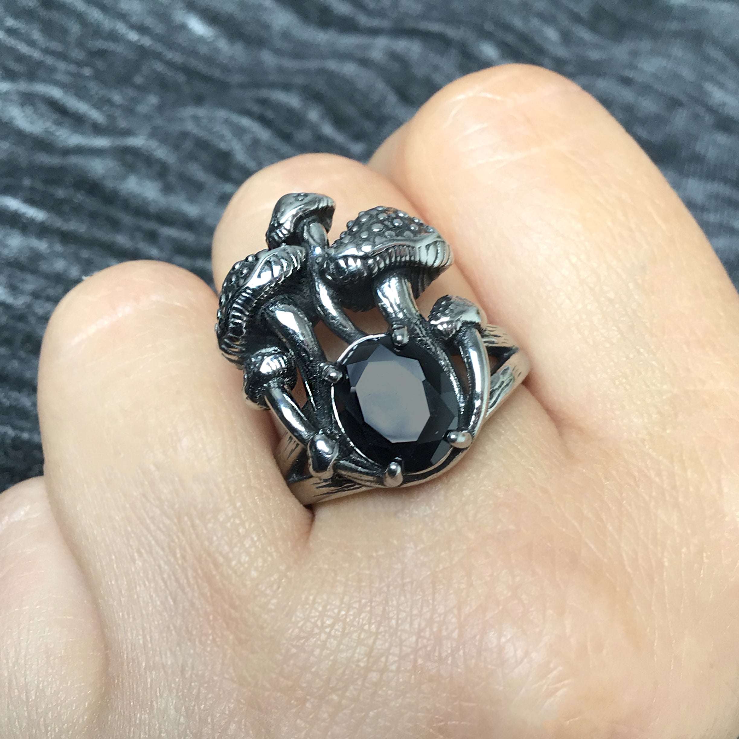 Mushrooms  ring with Black CZ