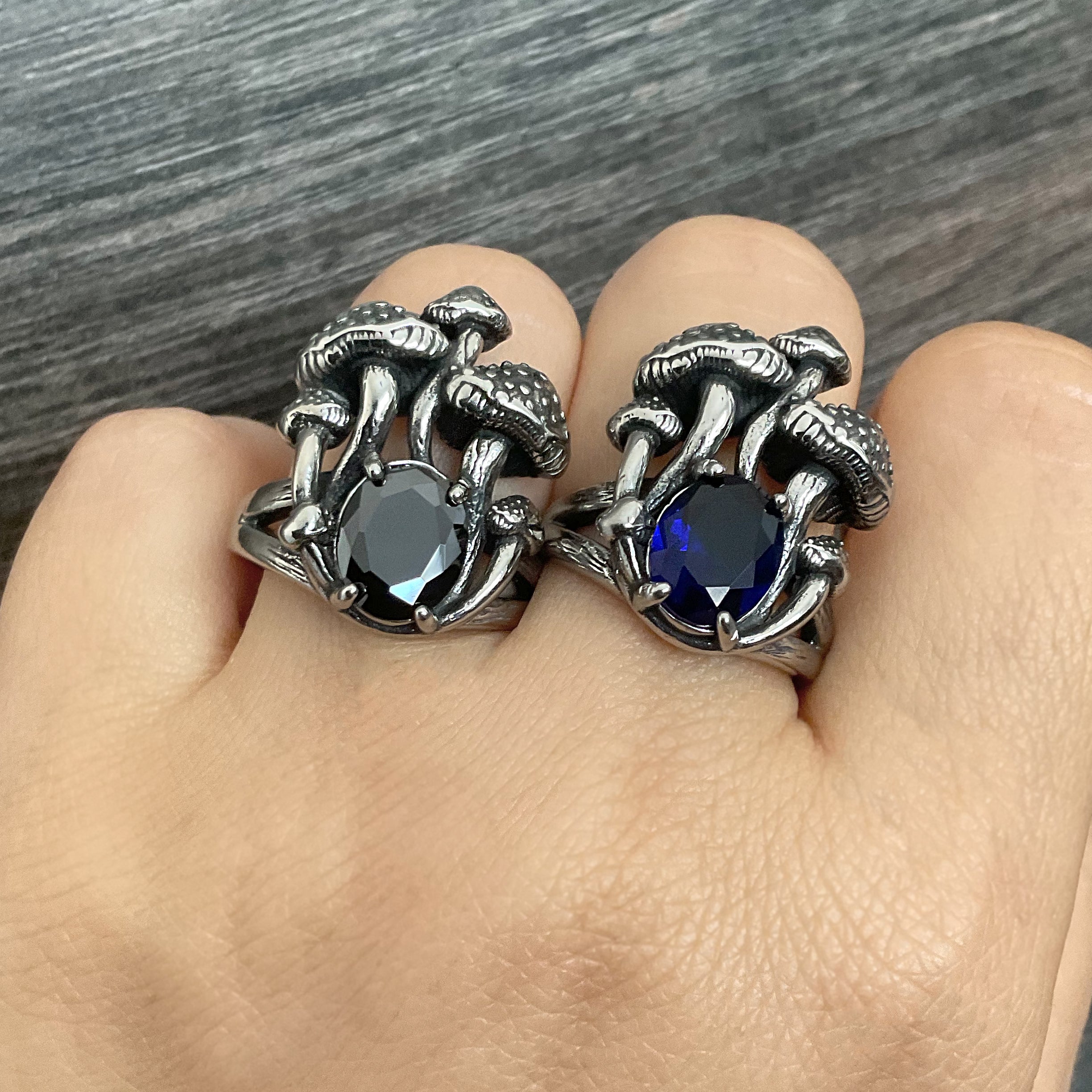 Mushrooms  ring with Black CZ