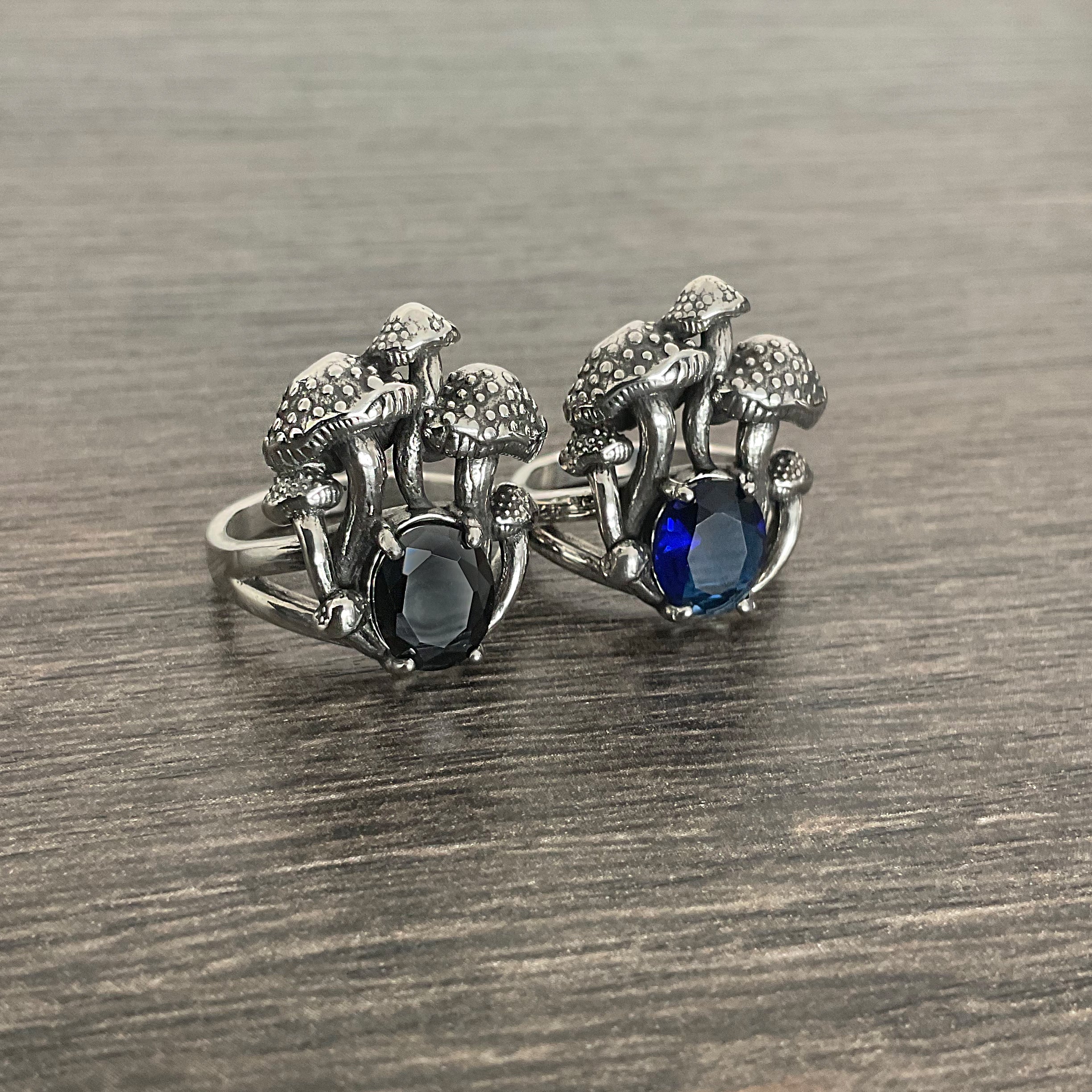 Mushrooms  ring with Black CZ