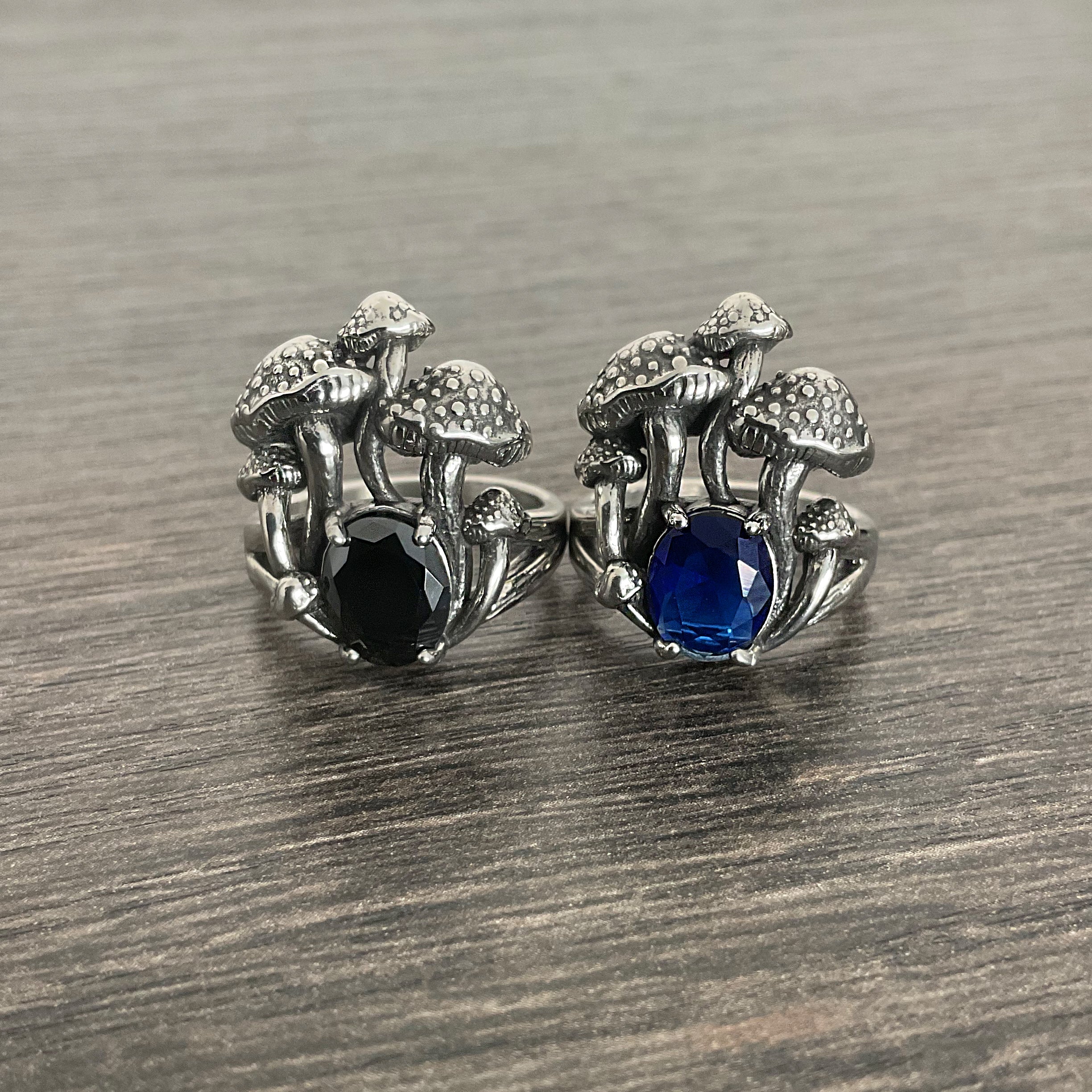 Mushrooms  ring with Black CZ