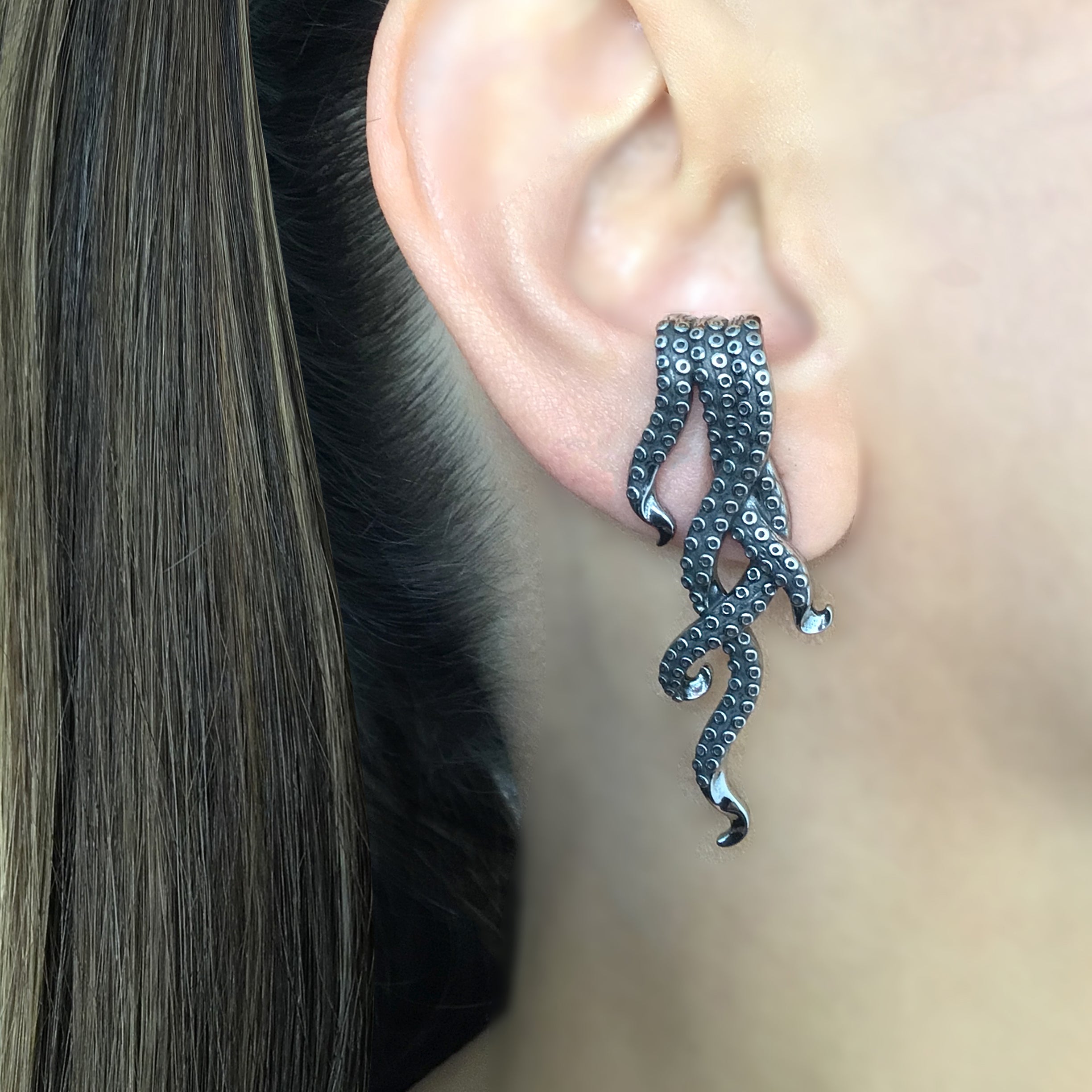 Octopus Ear hook earrings in Silver