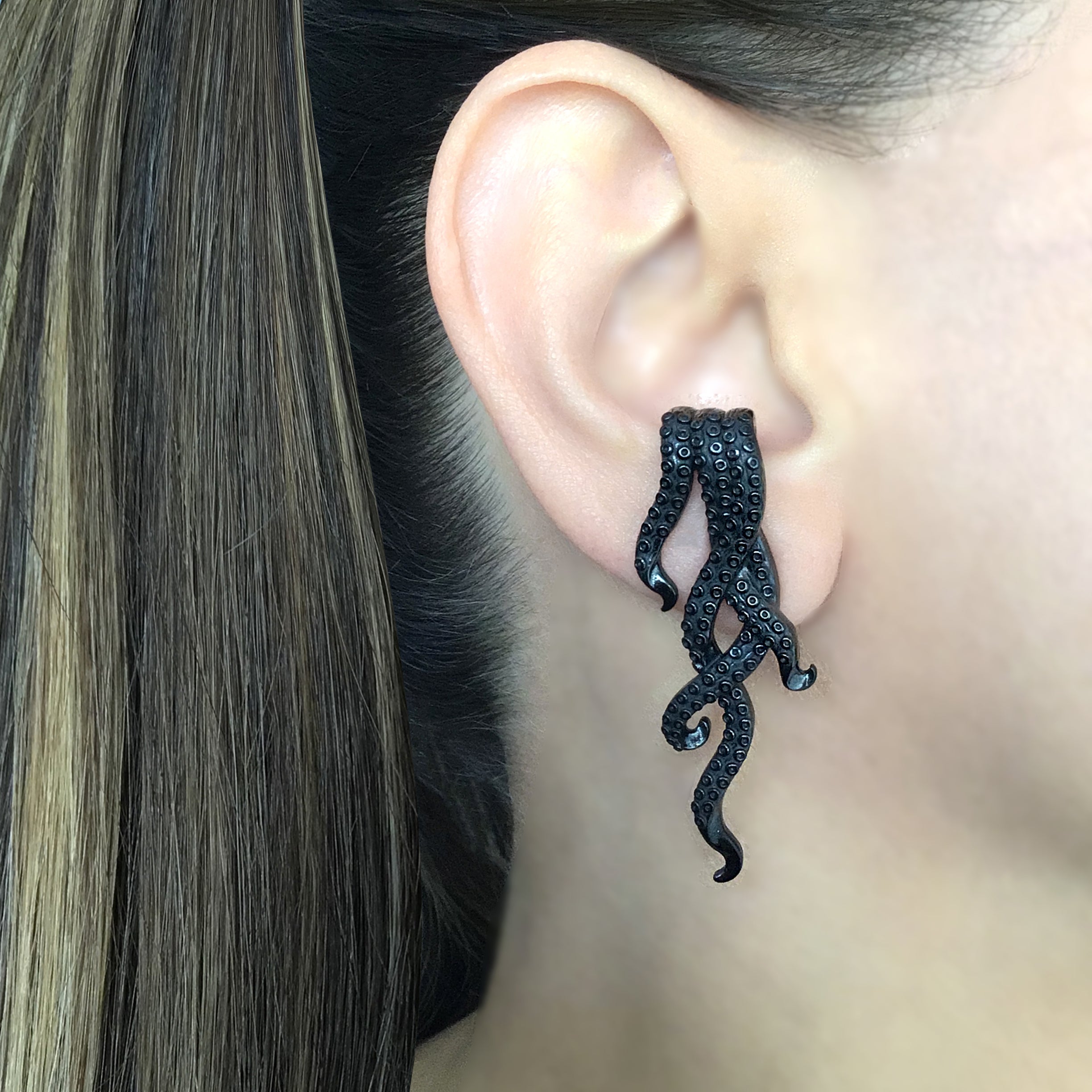 Octopus Ear hook earrings in Black