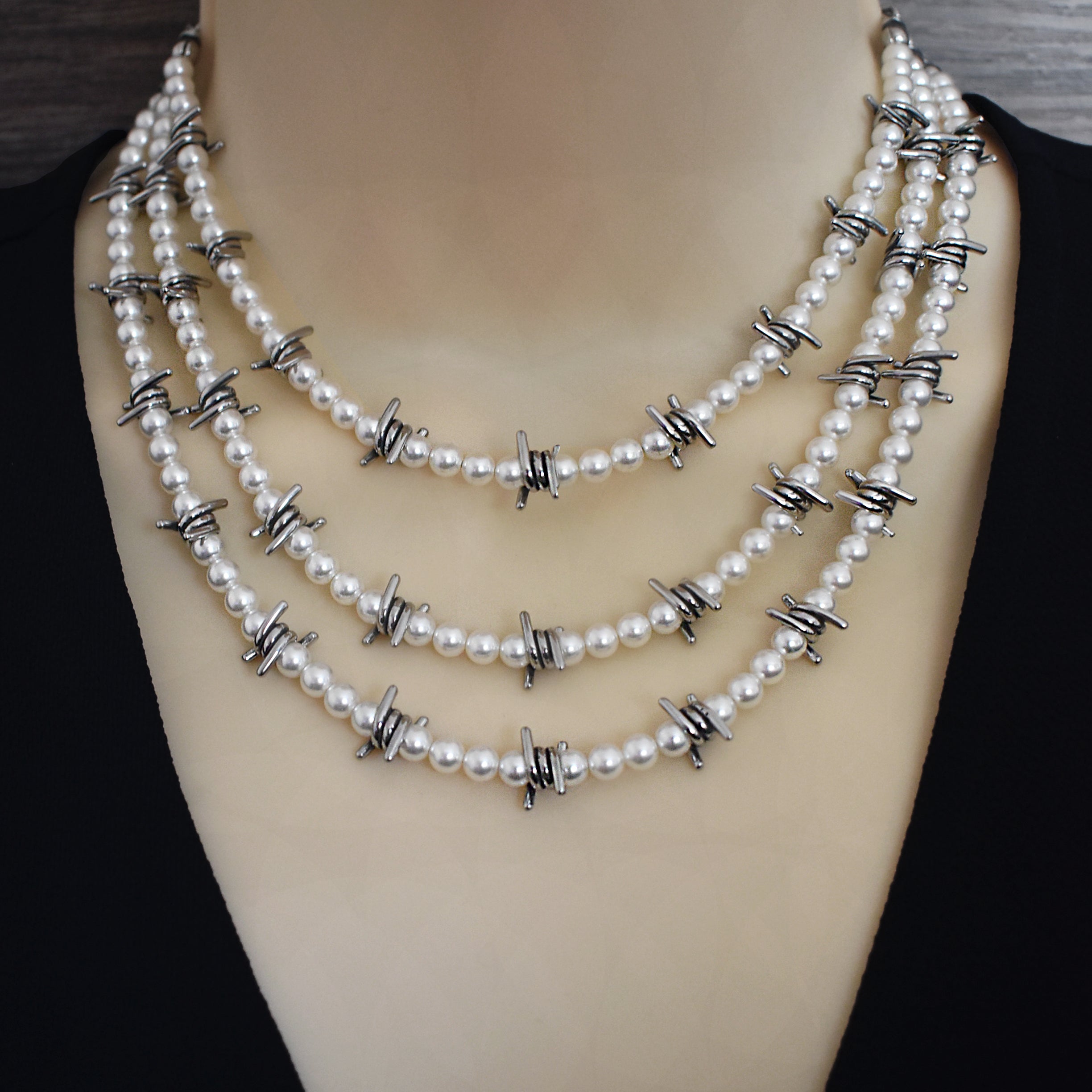 Pearl and Barbed wire necklace