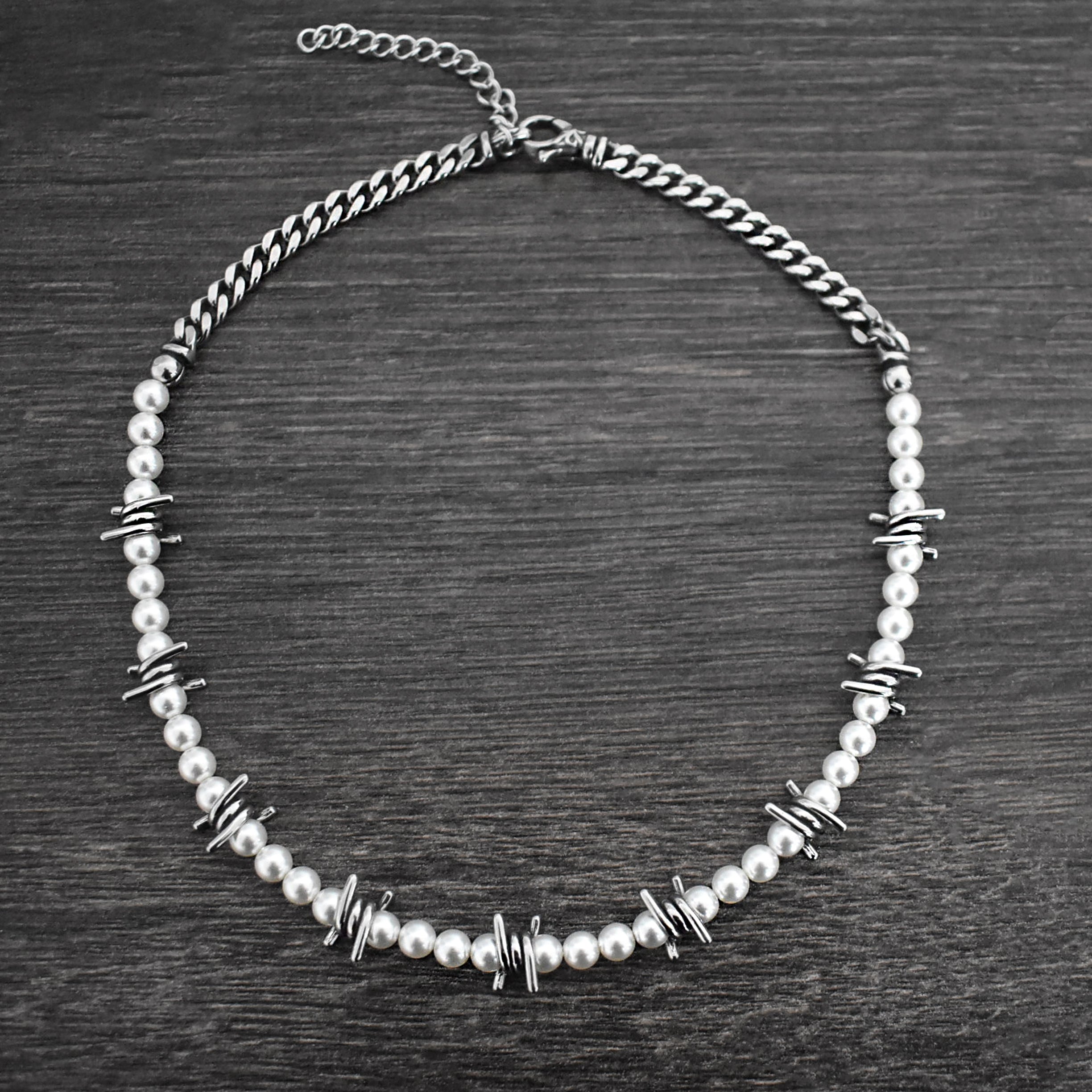 Pearl and Barbed wire necklace