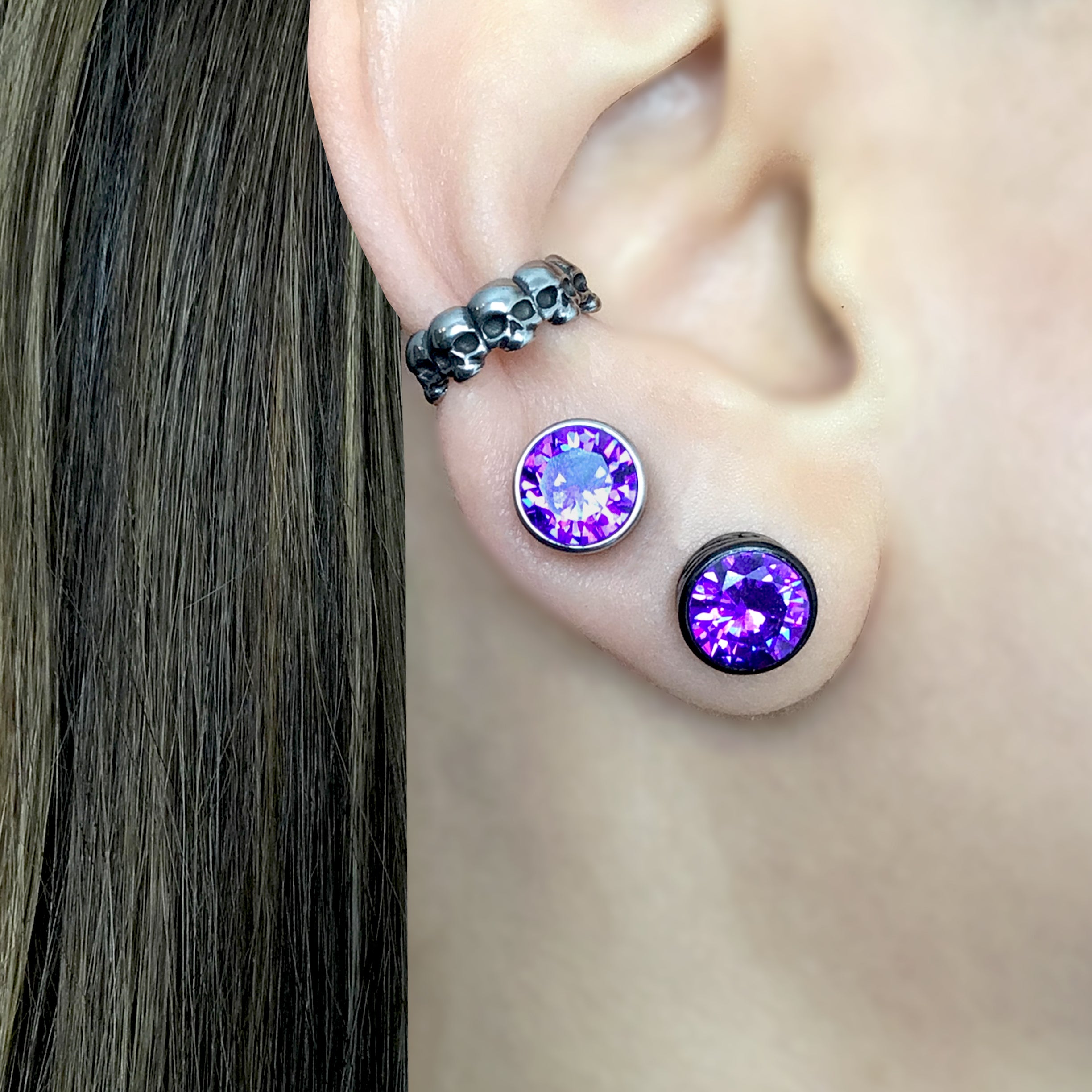 Purple stone tribal stud earrings