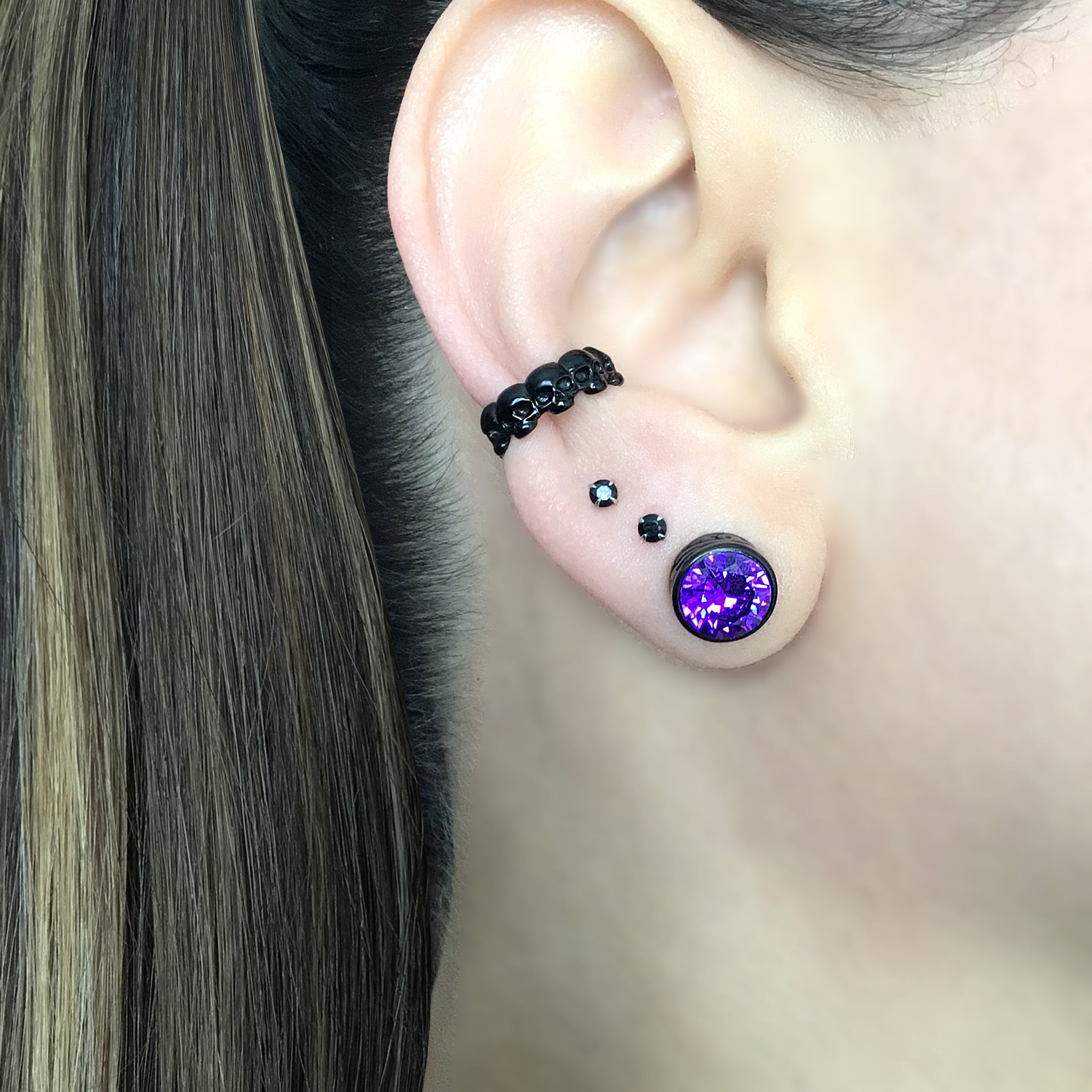 Purple stone tribal stud earrings