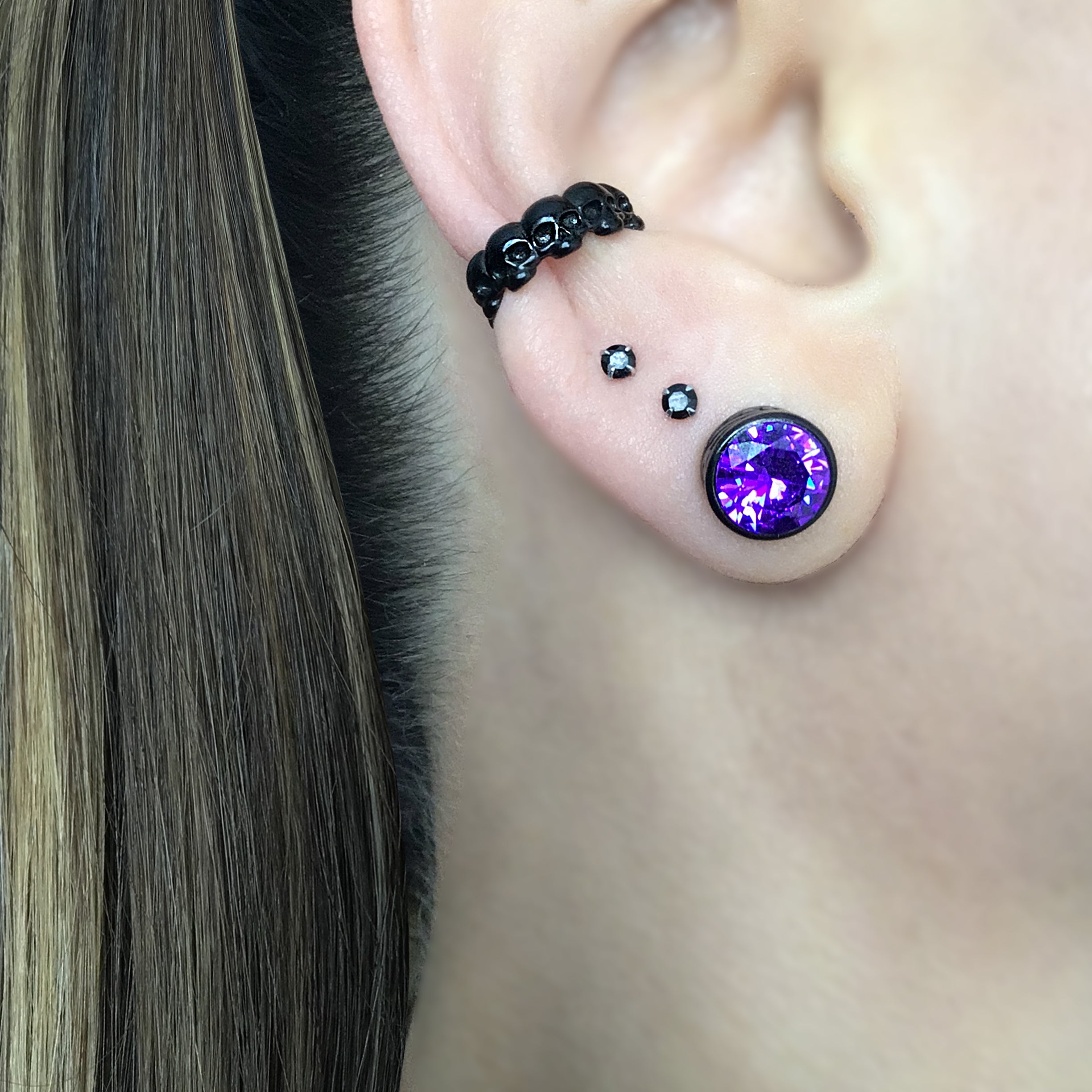 Purple stone tribal stud earrings