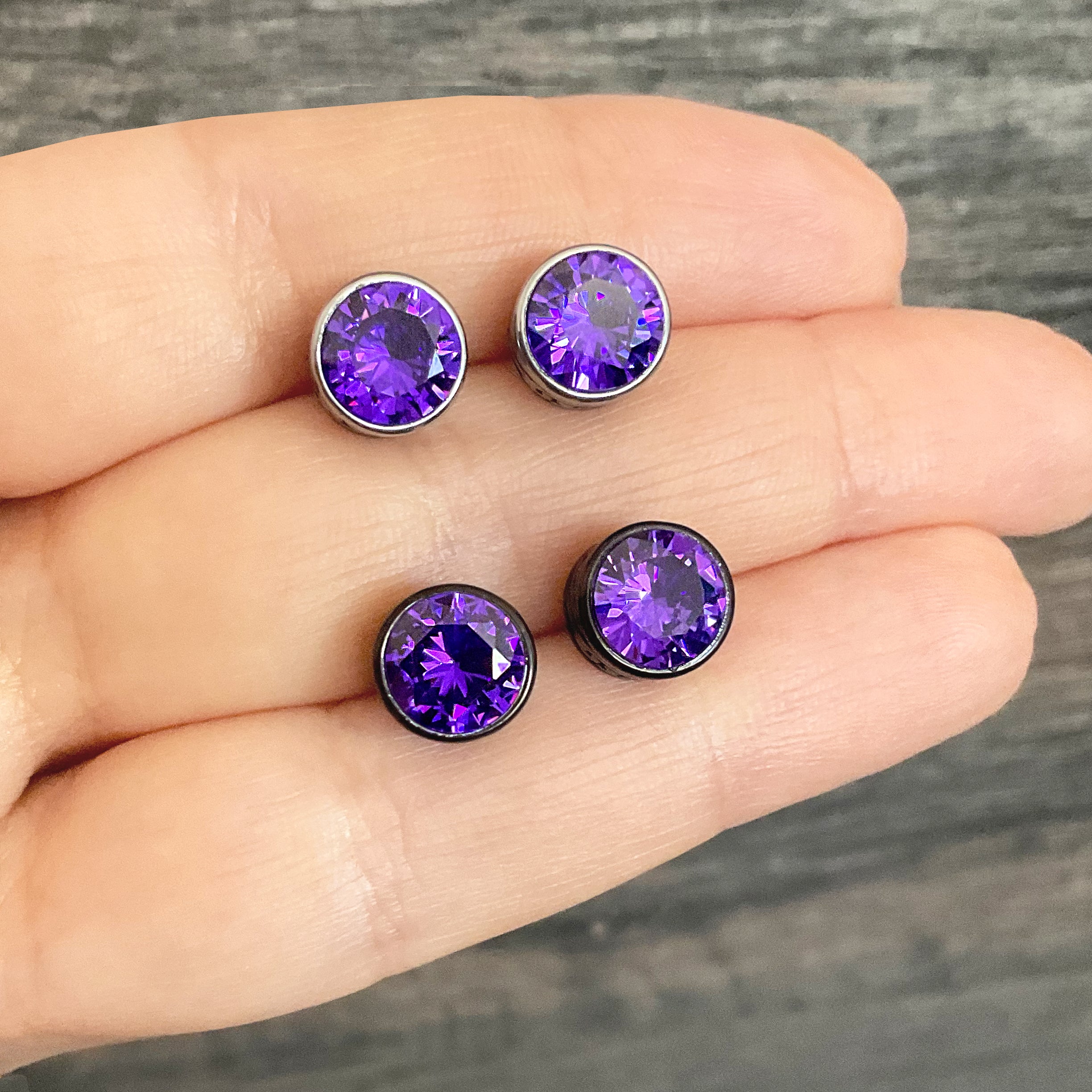 Purple stone tribal stud earrings