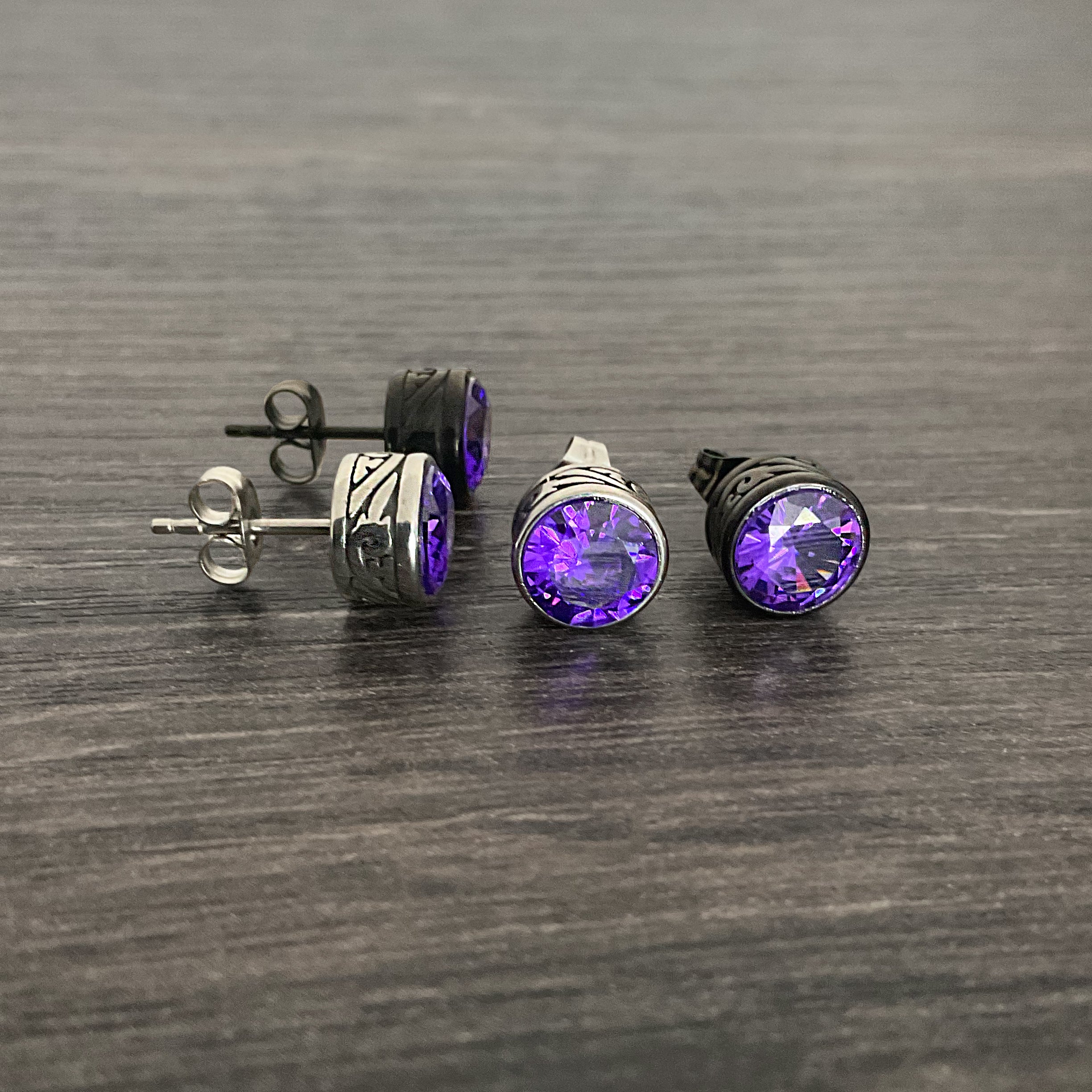 Purple stone tribal stud earrings